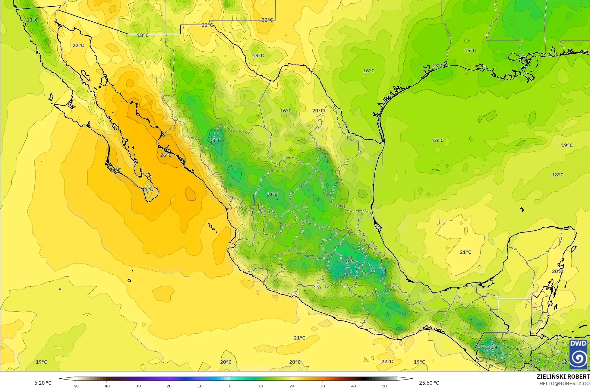 ICON model - Mexico, Temperature at 850hPa