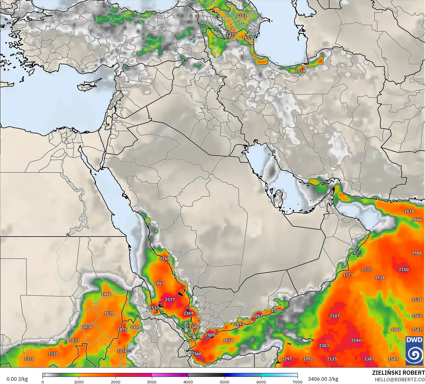 ICON model - Middle East, CAPE