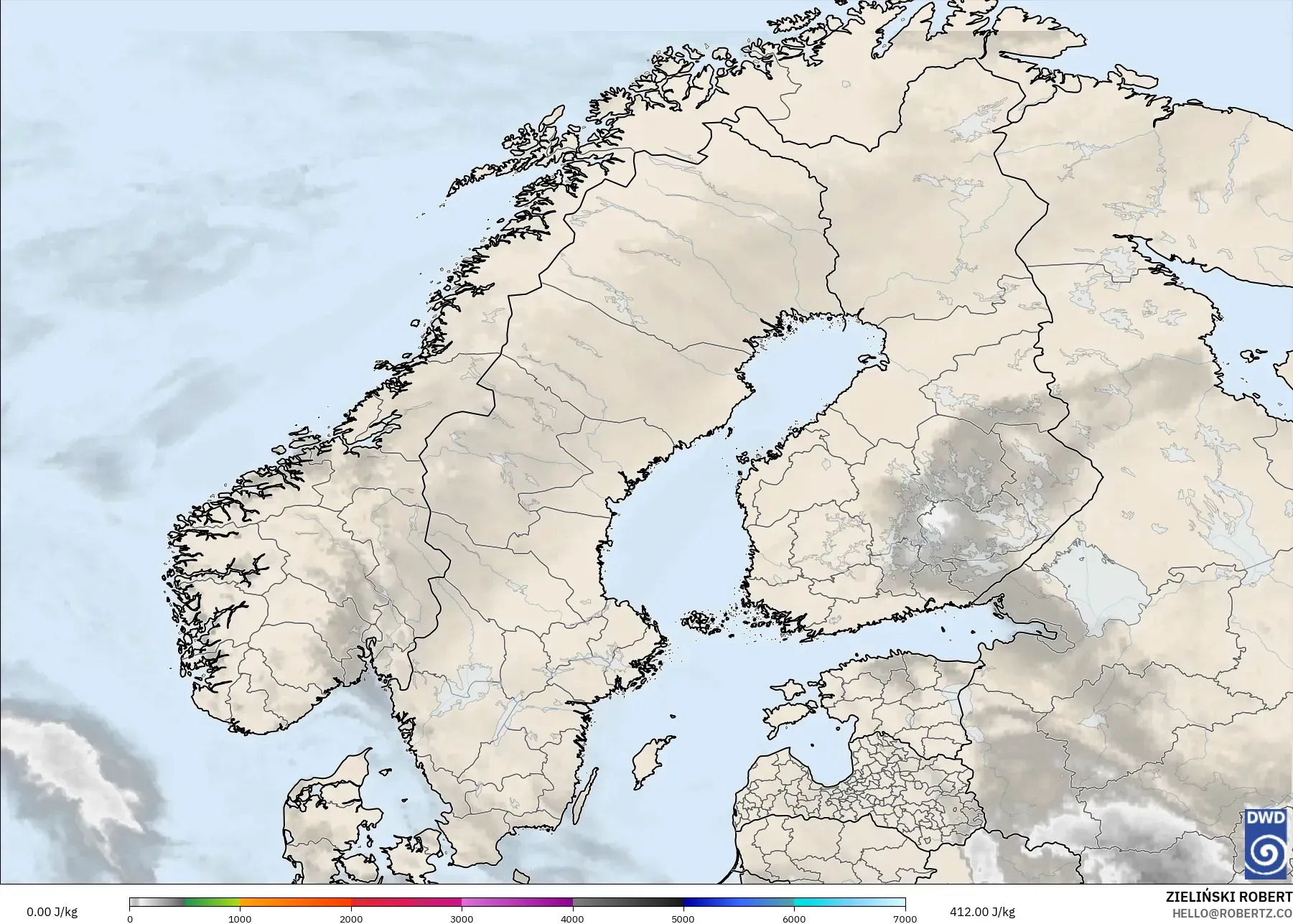 ICON model - Scandinavia, CAPE