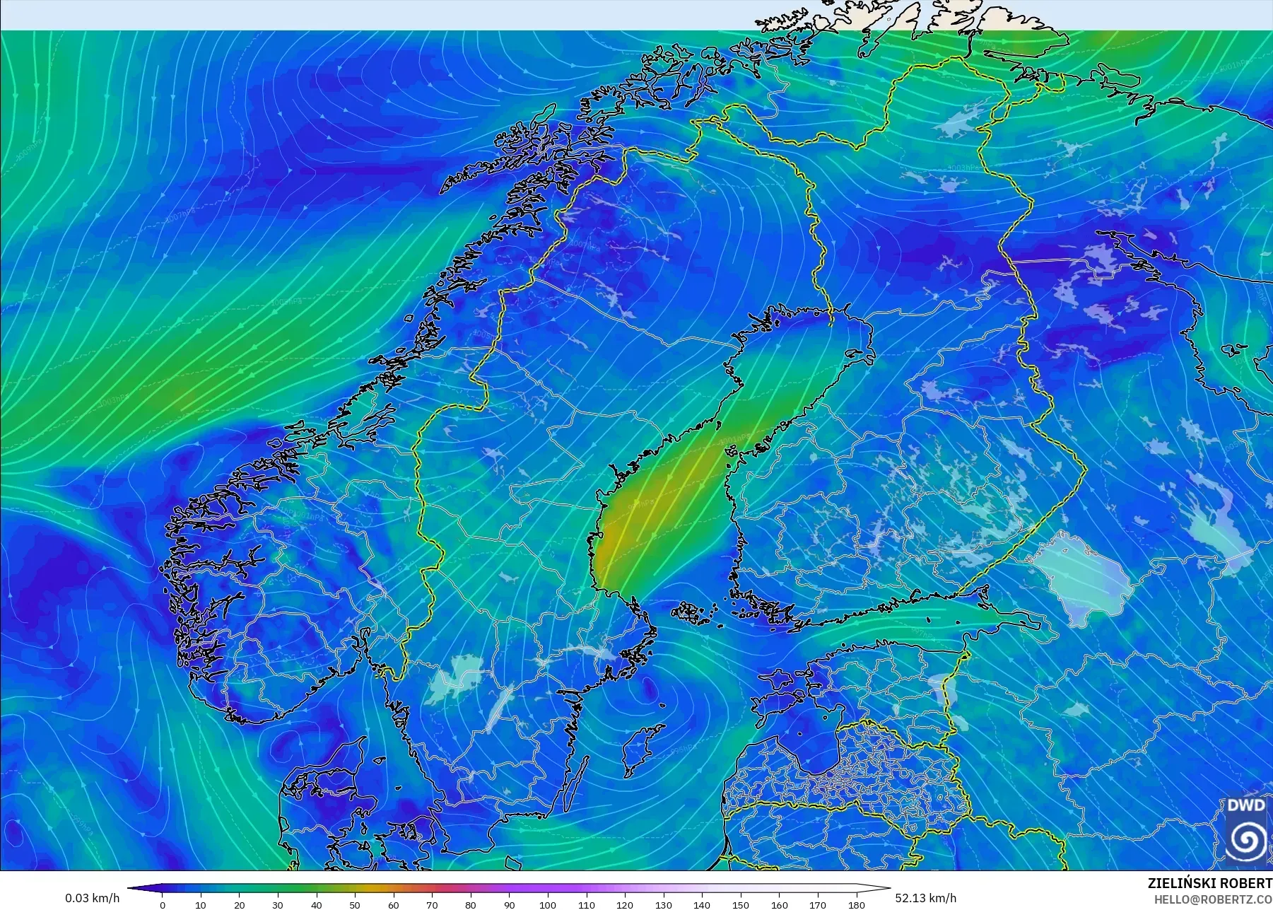 ICON model - Scandinavia, Wind at 10m