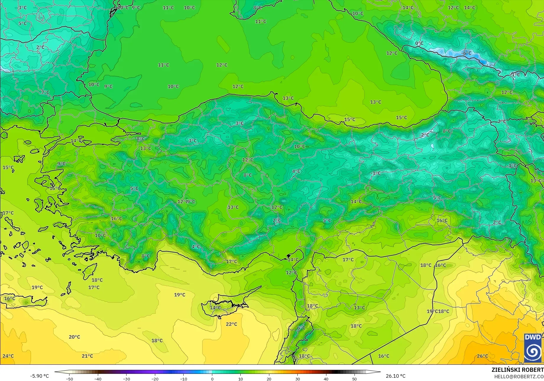 ICON model - Turkey, Temperature at 850hPa