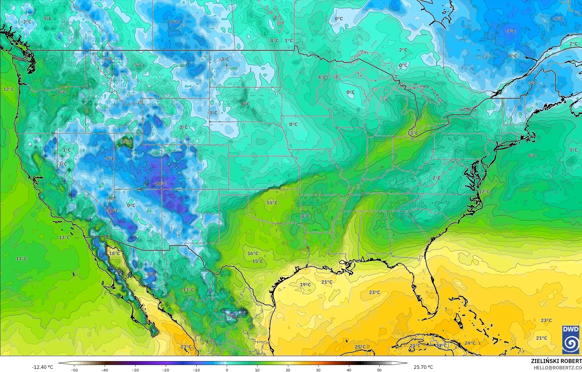 ICON model - United States, Dewpoint at 2m