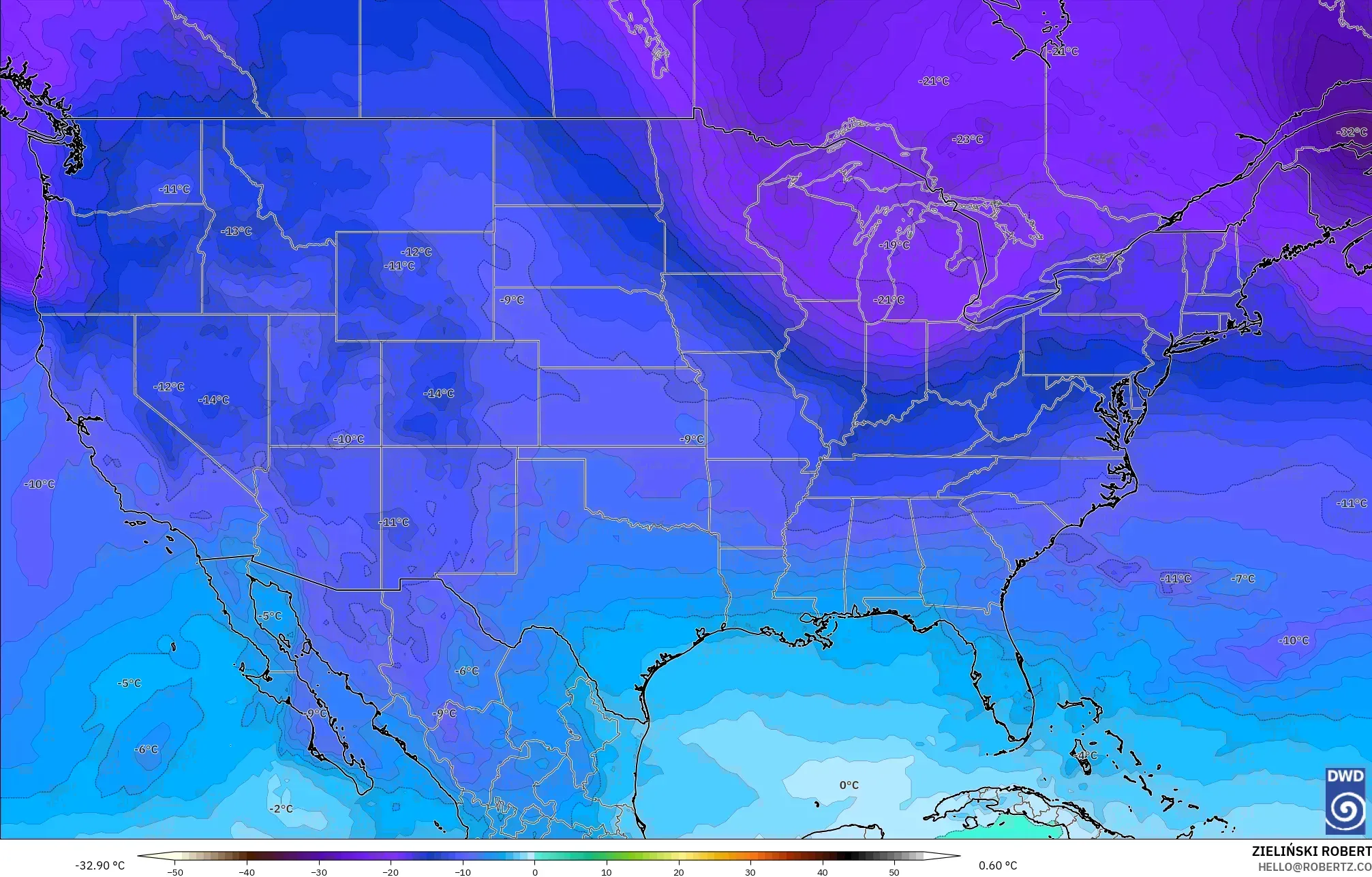 ICON model - United States, Temperature at 500hPa