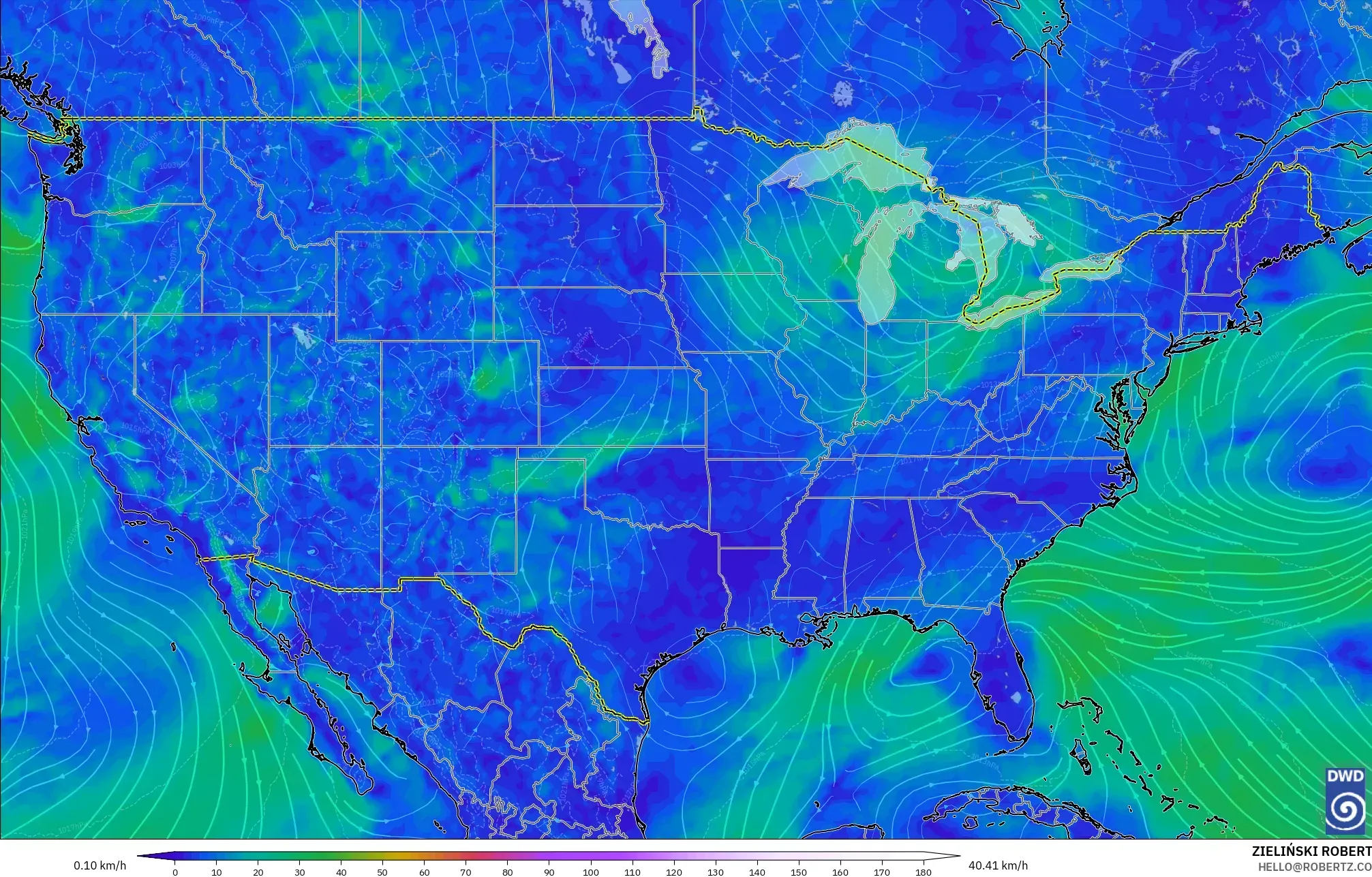 ICON model - United States, Wind at 10m