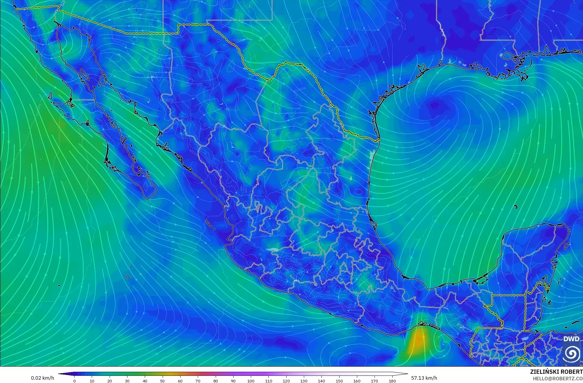 ICON model - Mexico, Wind at 10m