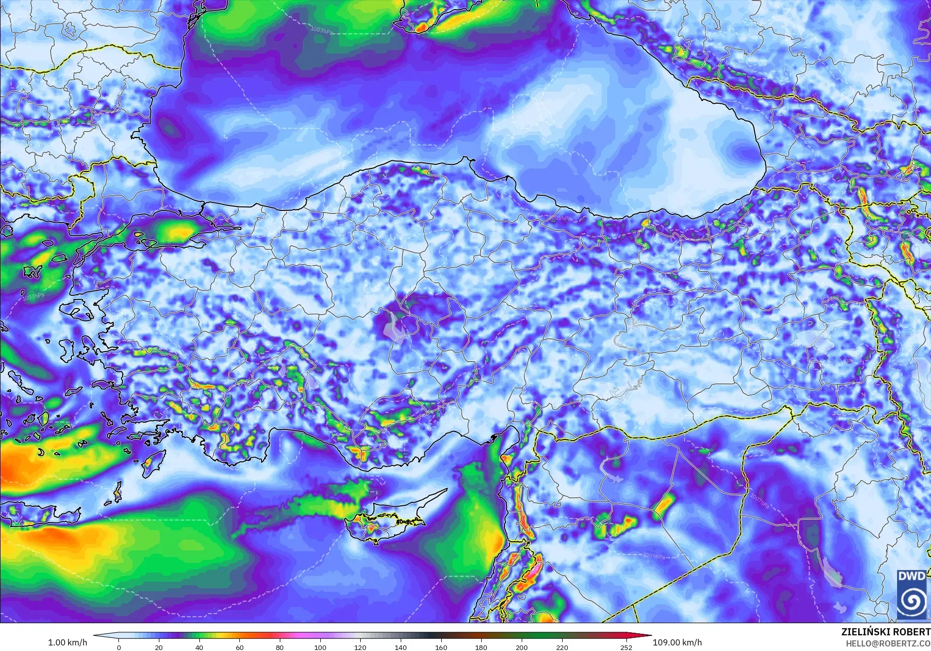 ICON model - Turkey, Wind Gusts