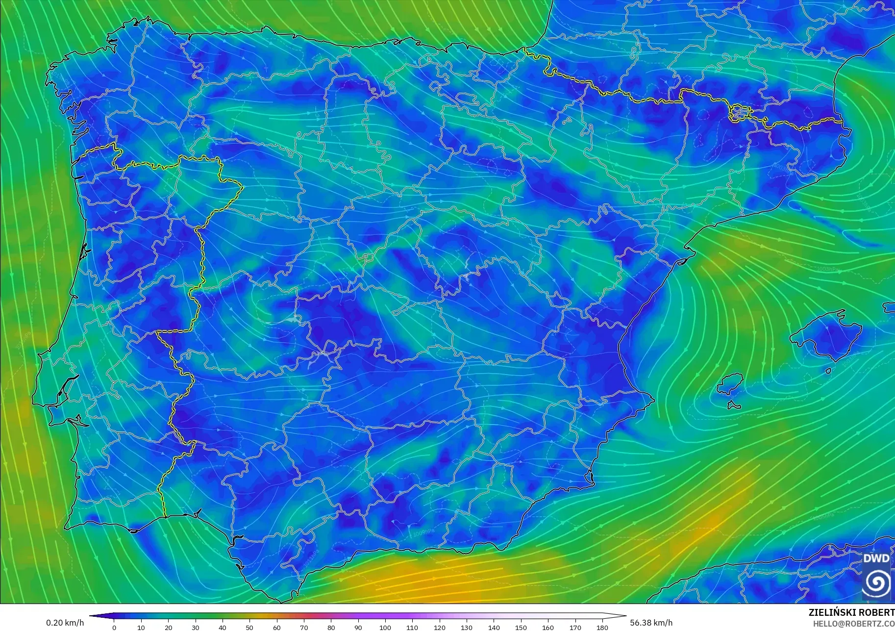 ICON model - Spain, Wind at 10m