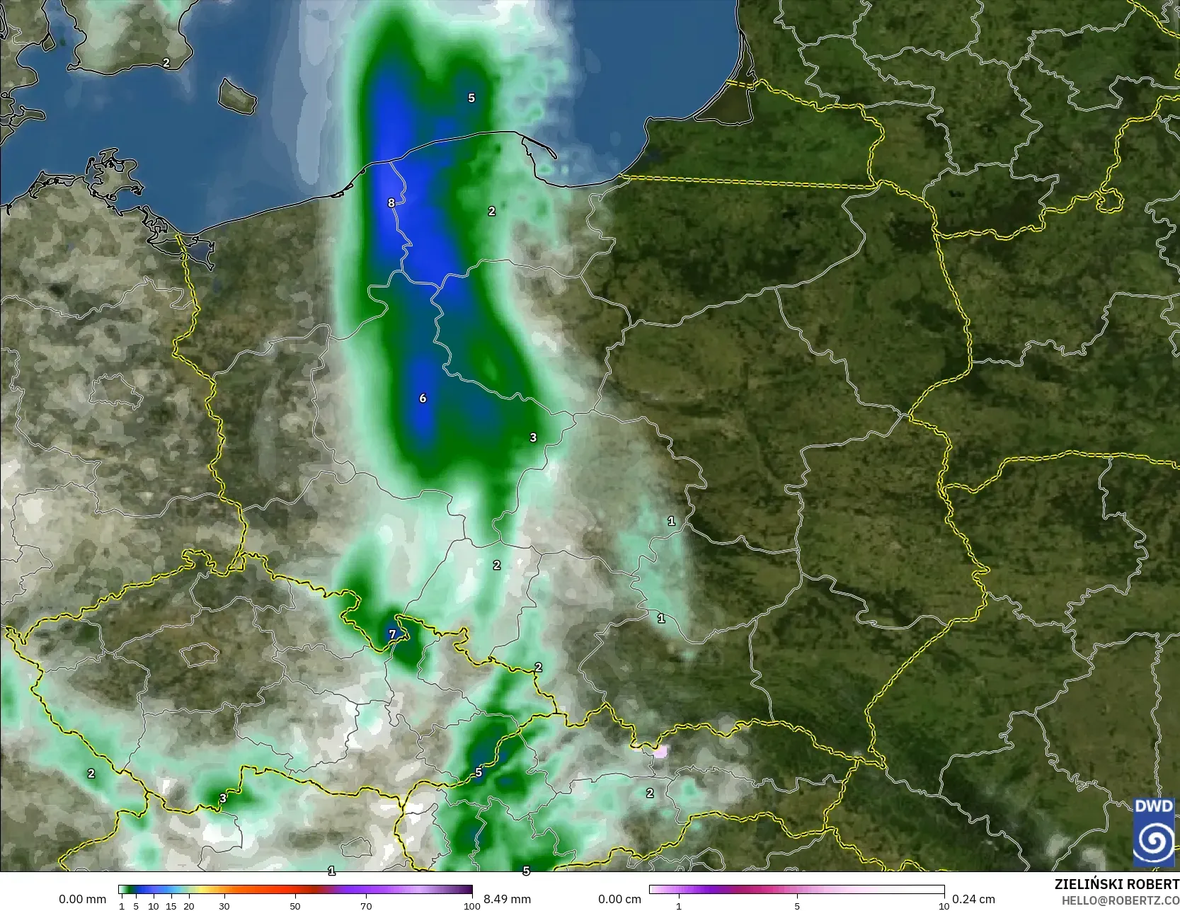 ICON model - Poland, Precipitation, Clouds, and Pressure