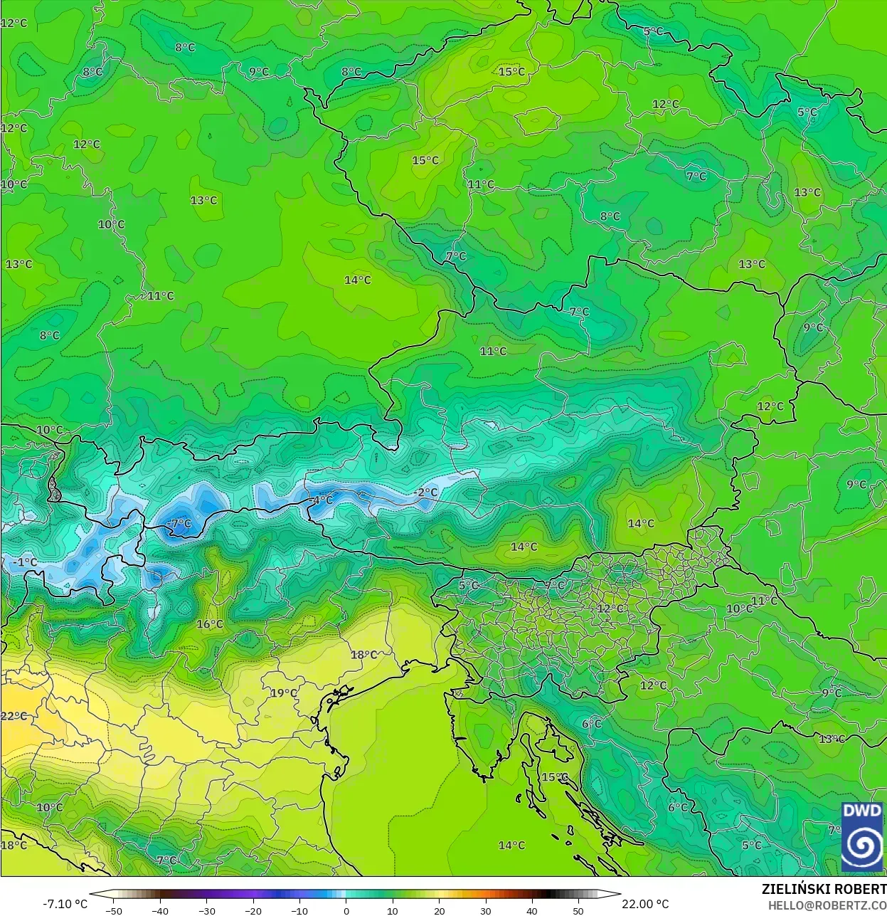 ICON model - Austria, Temperature at 2m