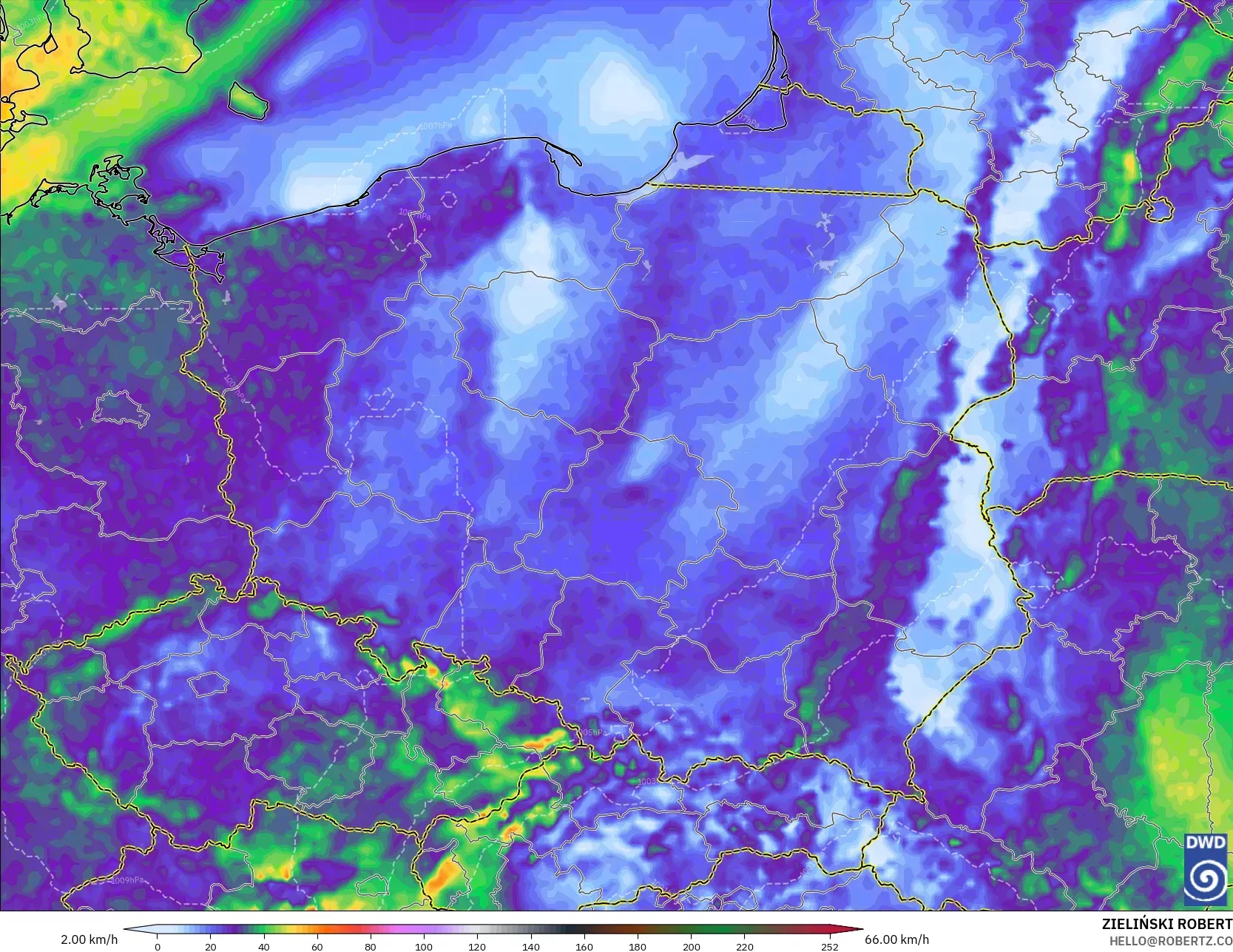 ICON model - Poland, Wind Gusts Peak