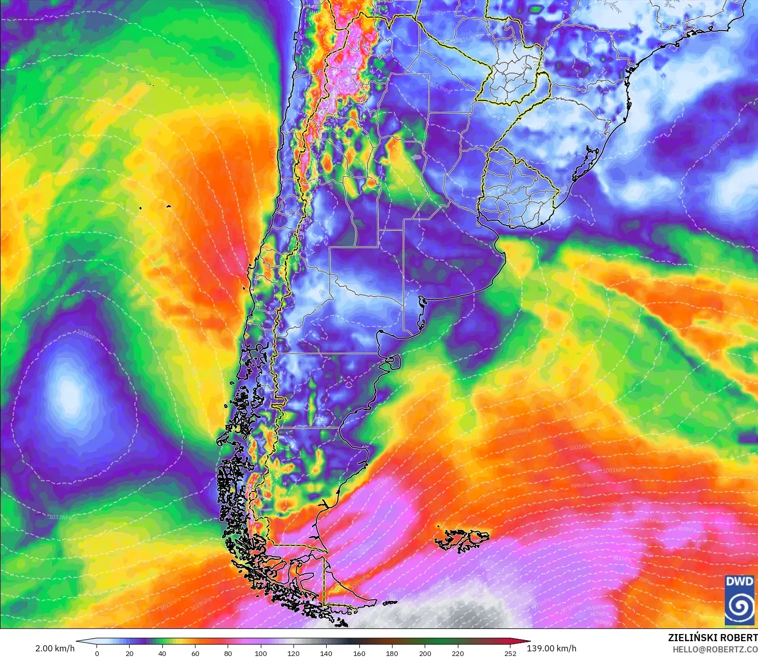 ICON model - Argentina, Wind Gusts Peak