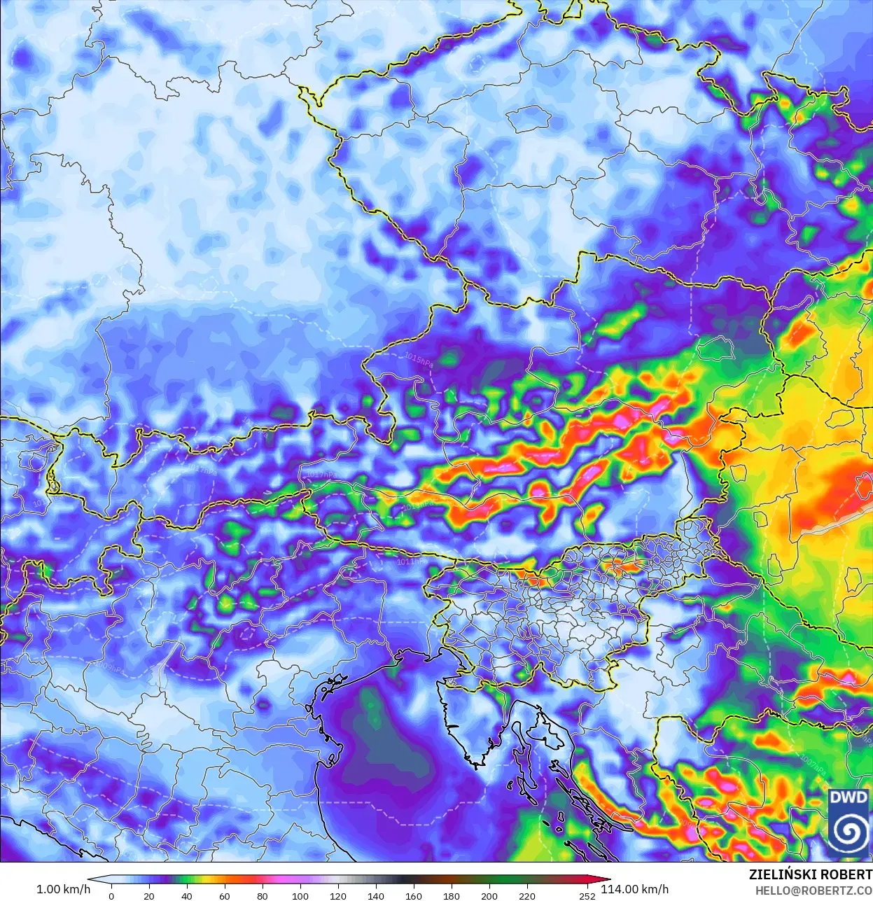 ICON model - Austria, Wind Gusts Peak