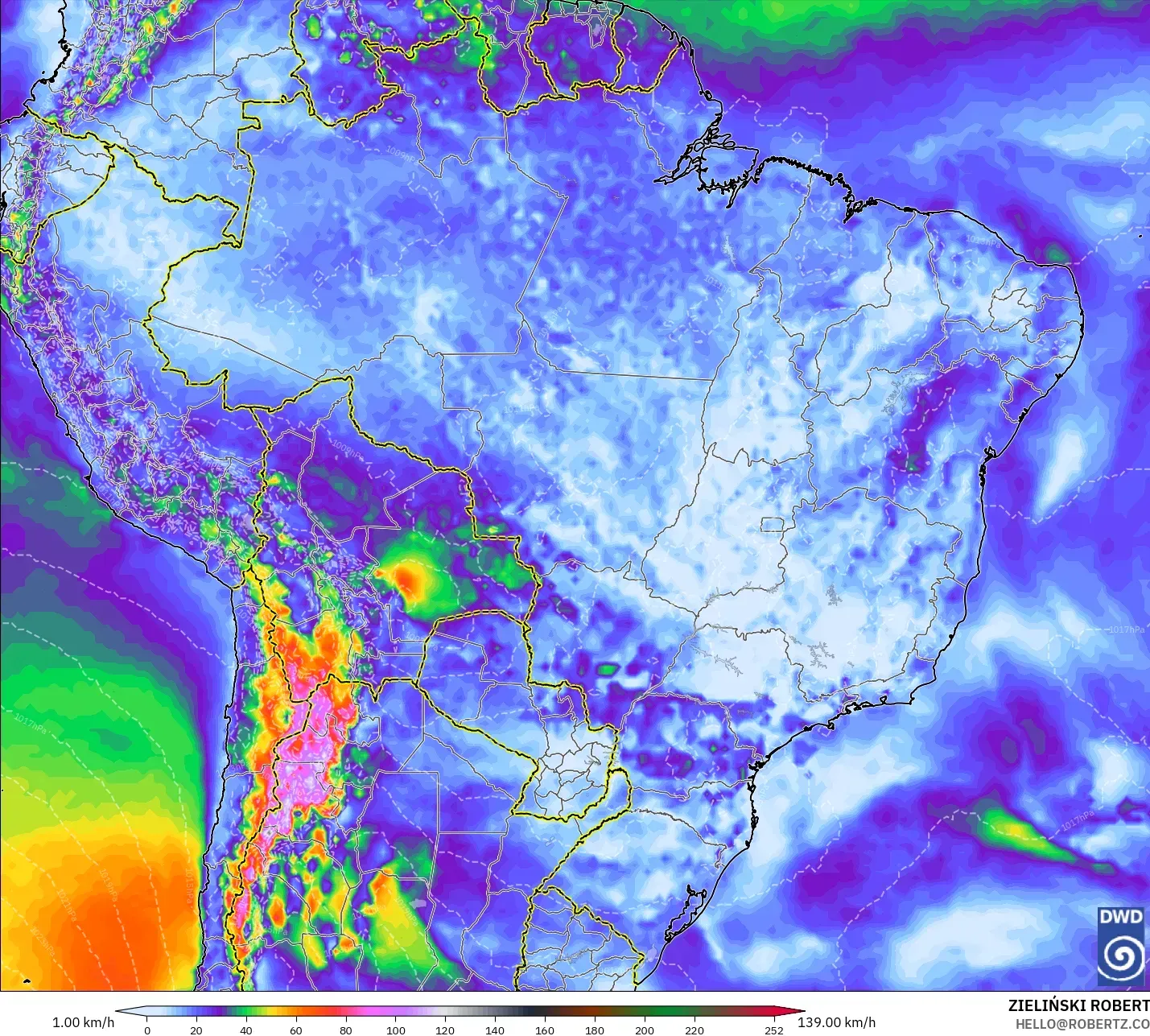 ICON model - Brazil, Wind Gusts Peak