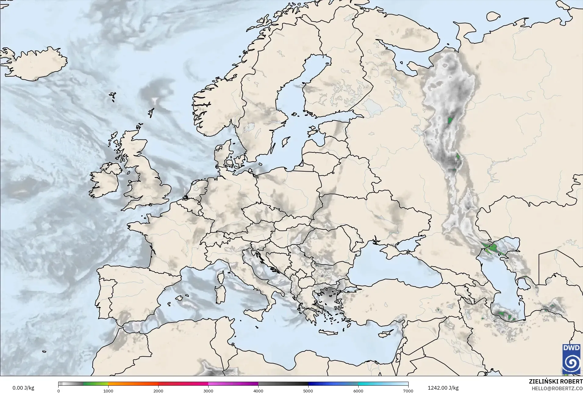 ICON model - Europe, CAPE