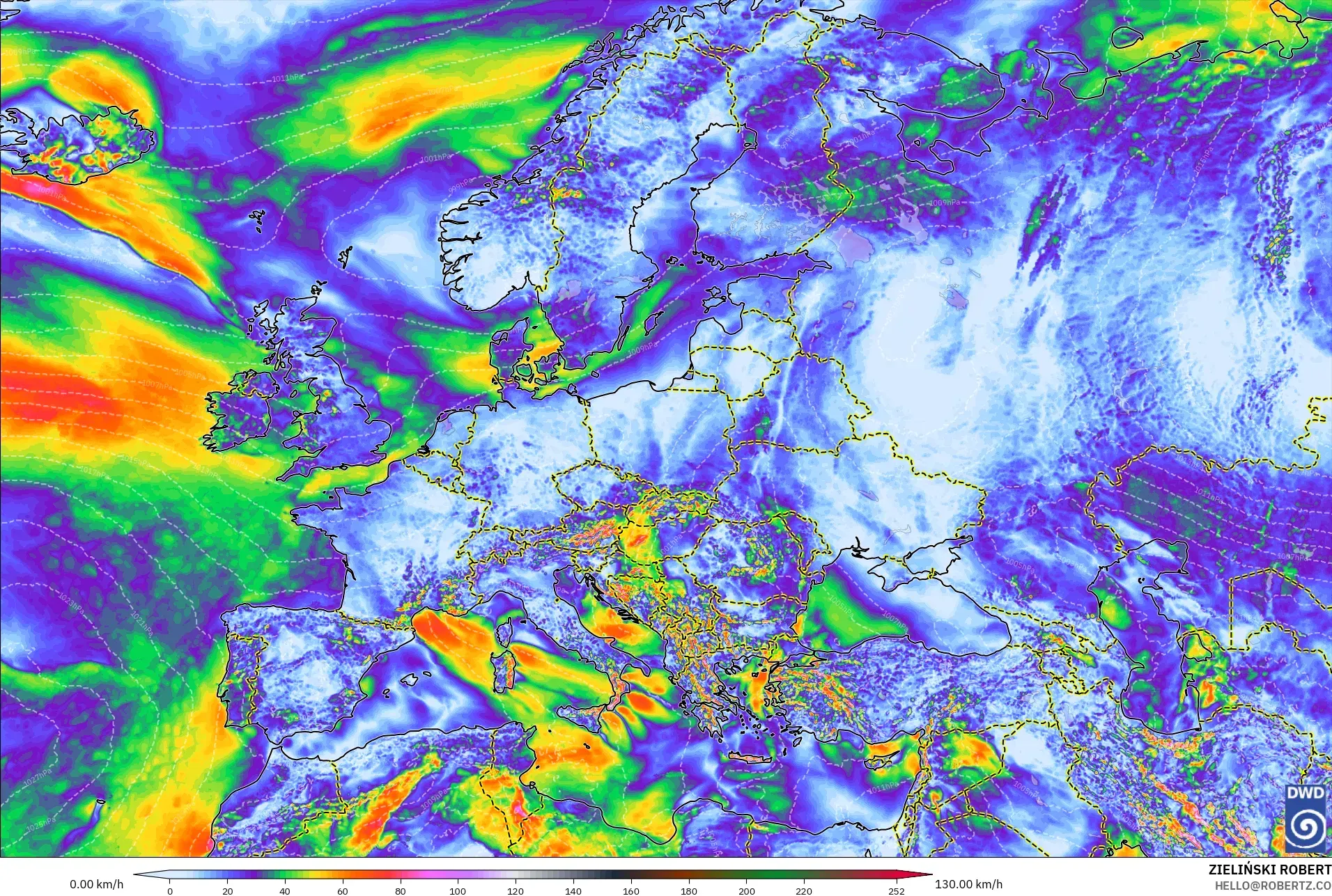 ICON model - Europe, Wind Gusts Peak