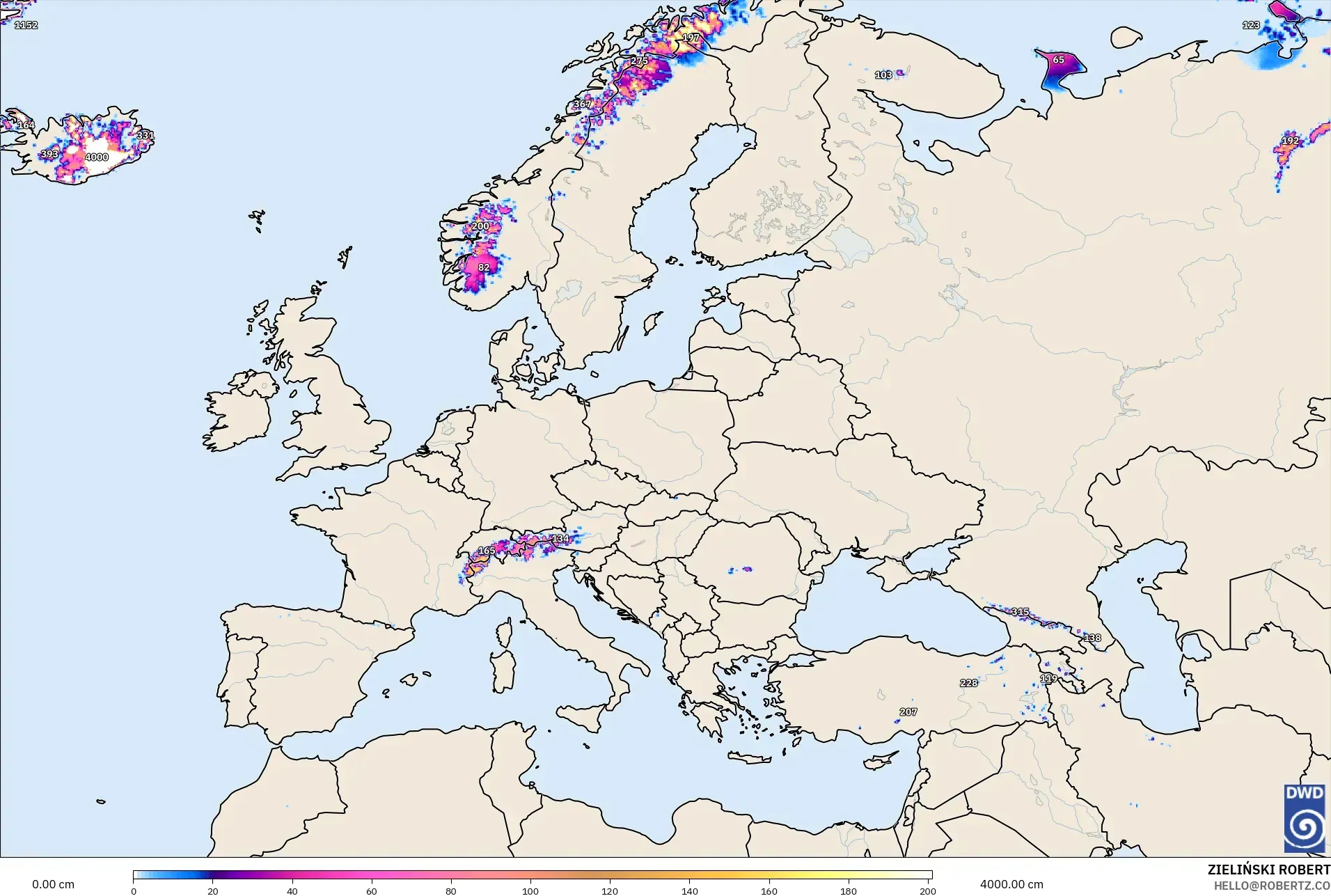ICON model - Europe, Snow Depth