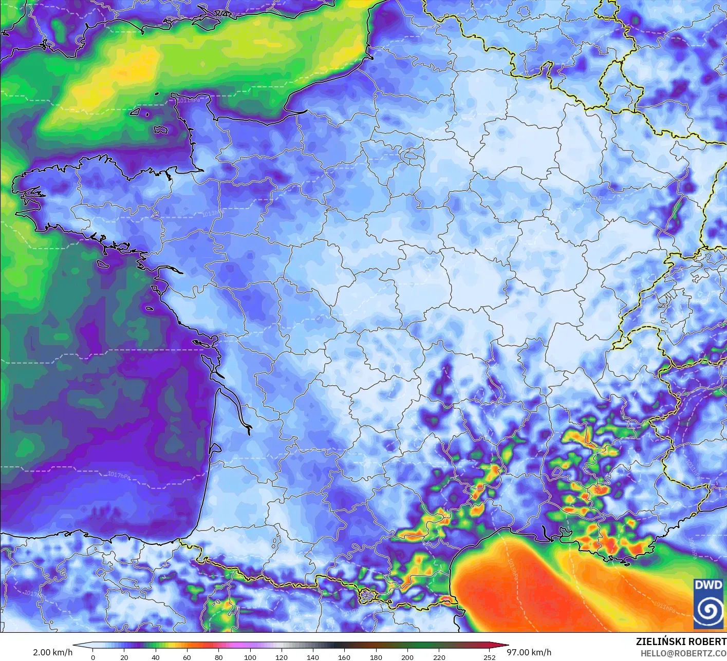 ICON model - France, Wind Gusts Peak