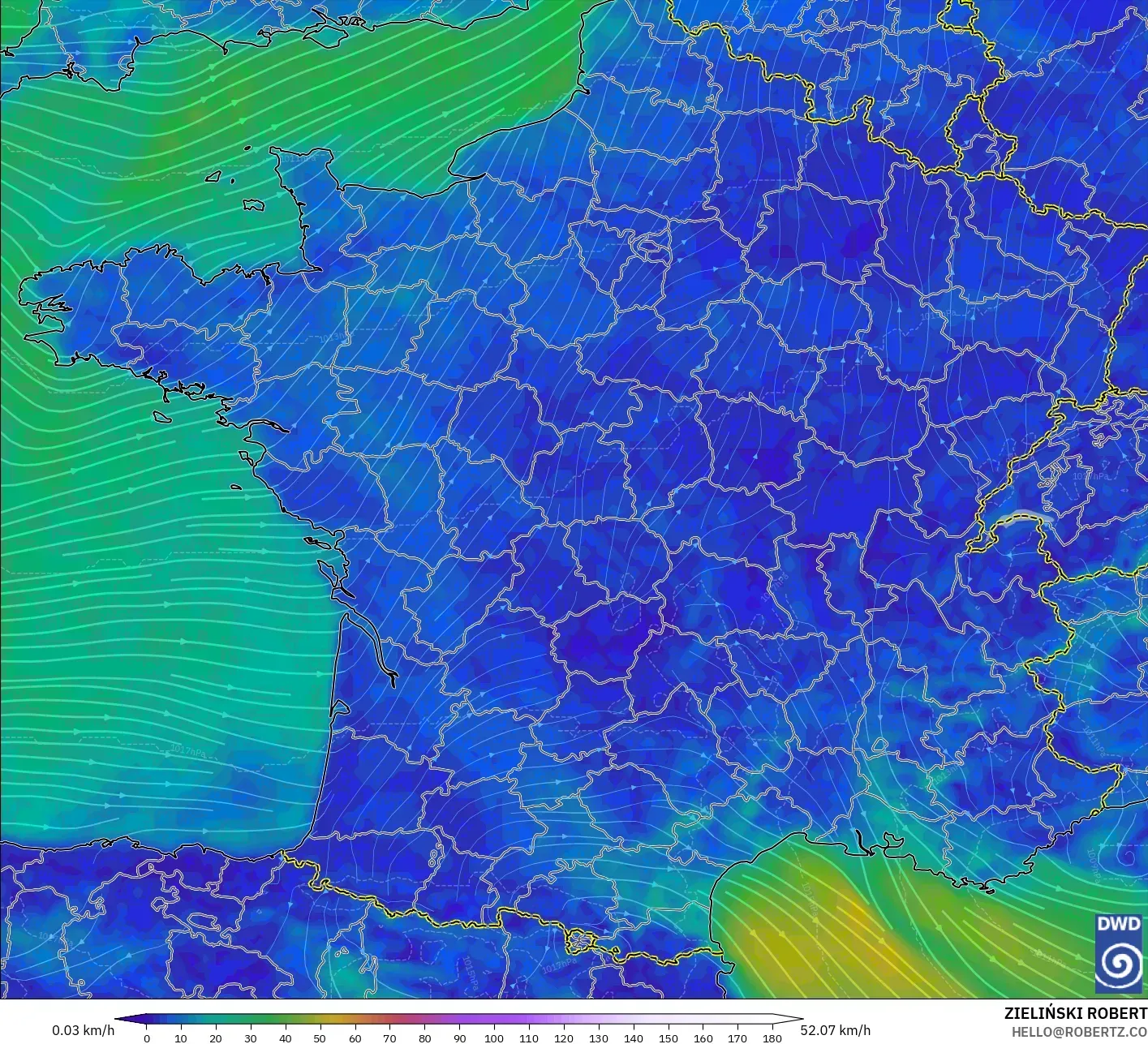 ICON model - France, Wind at 10m