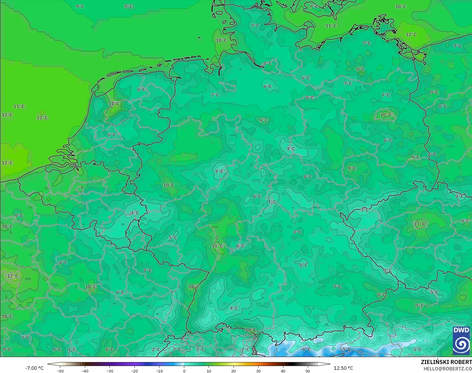 ICON model - Germany, Temperature at 2m