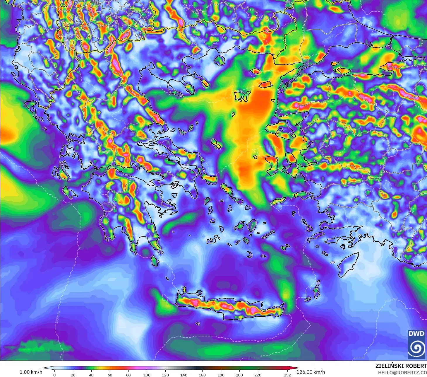 ICON model - Greece, Wind Gusts Peak