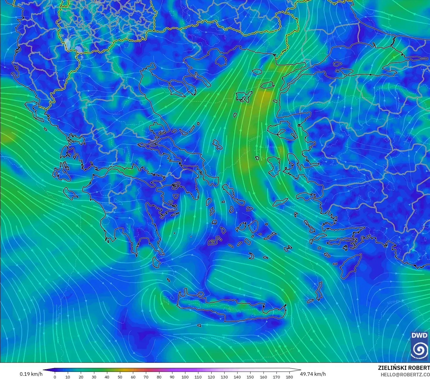 ICON model - Greece, Wind at 10m