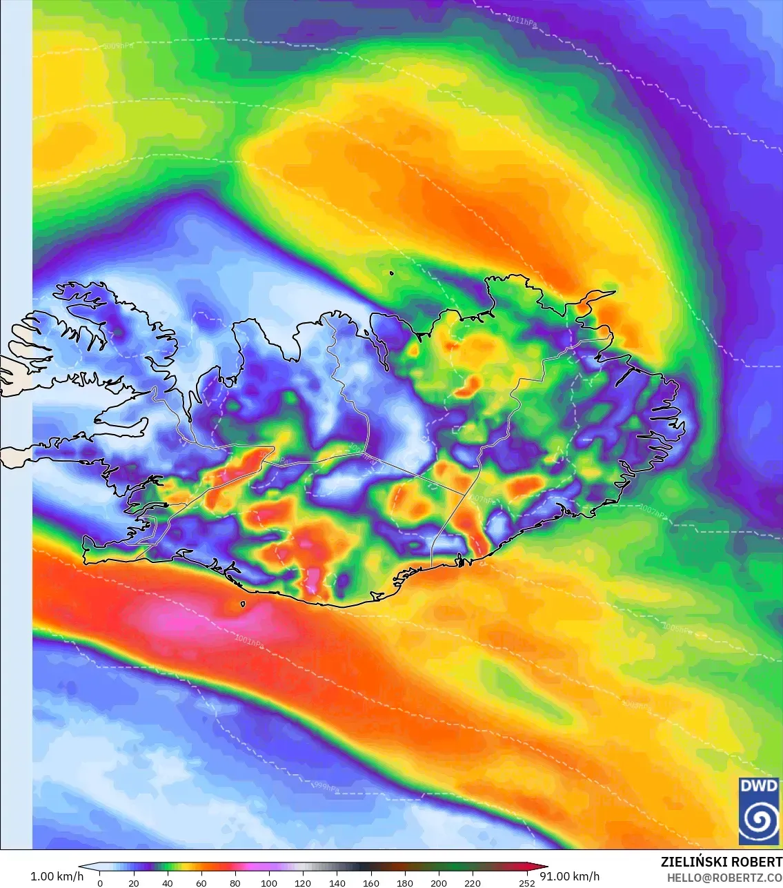 ICON model - Iceland, Wind Gusts Peak