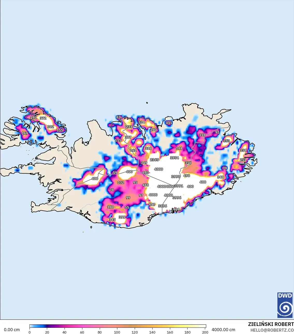ICON model - Iceland, Snow Depth