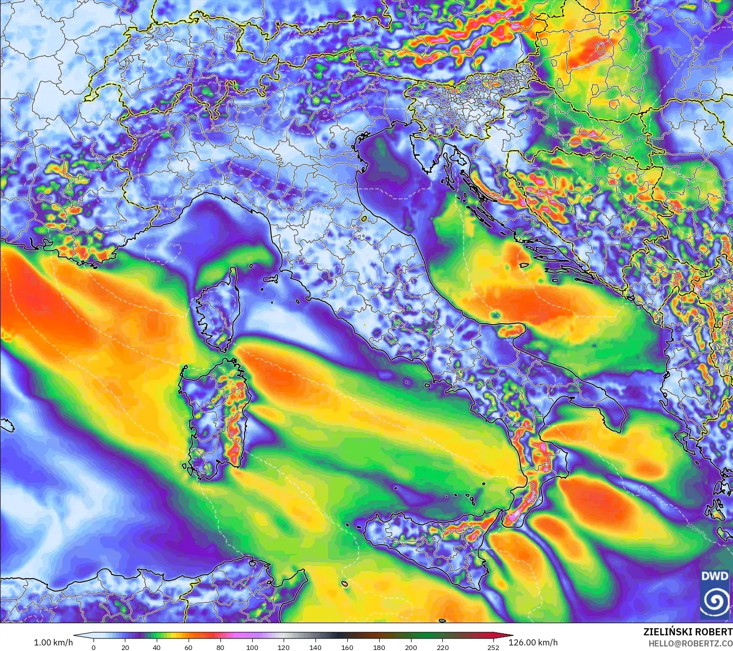 ICON model - Italy, Wind Gusts Peak