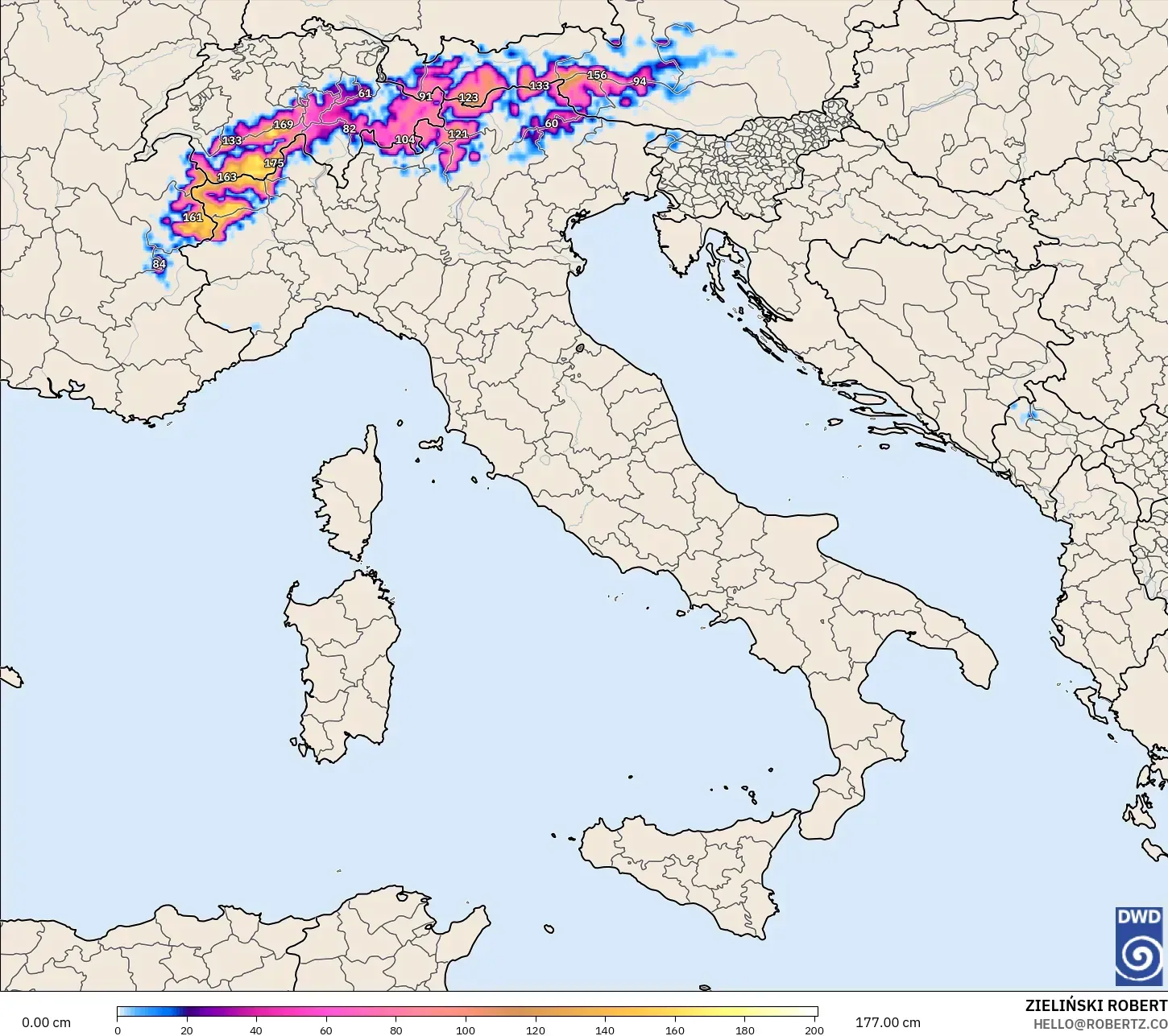 ICON model - Italy, Snow Depth
