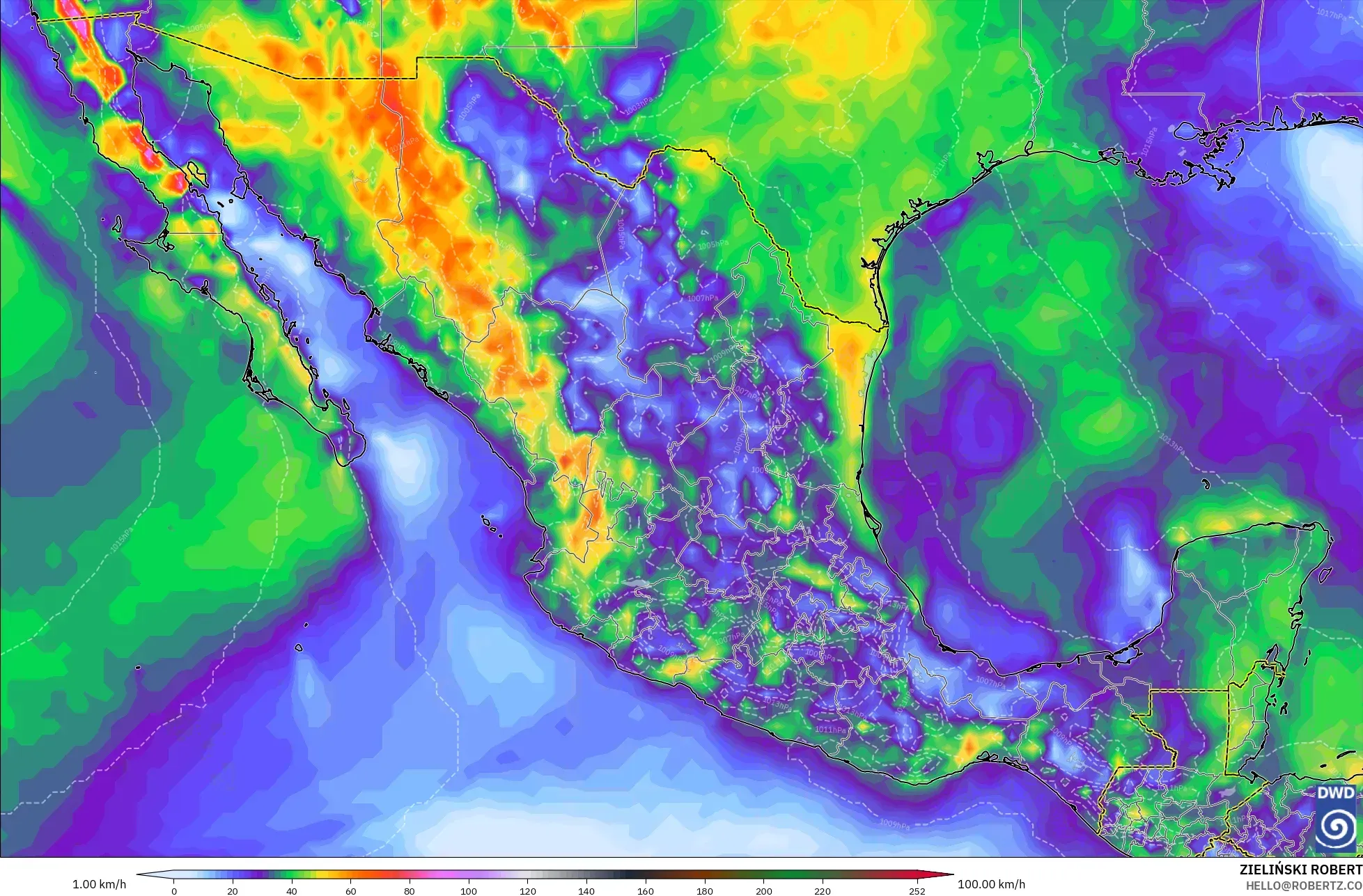 ICON model - Mexico, Wind Gusts Peak