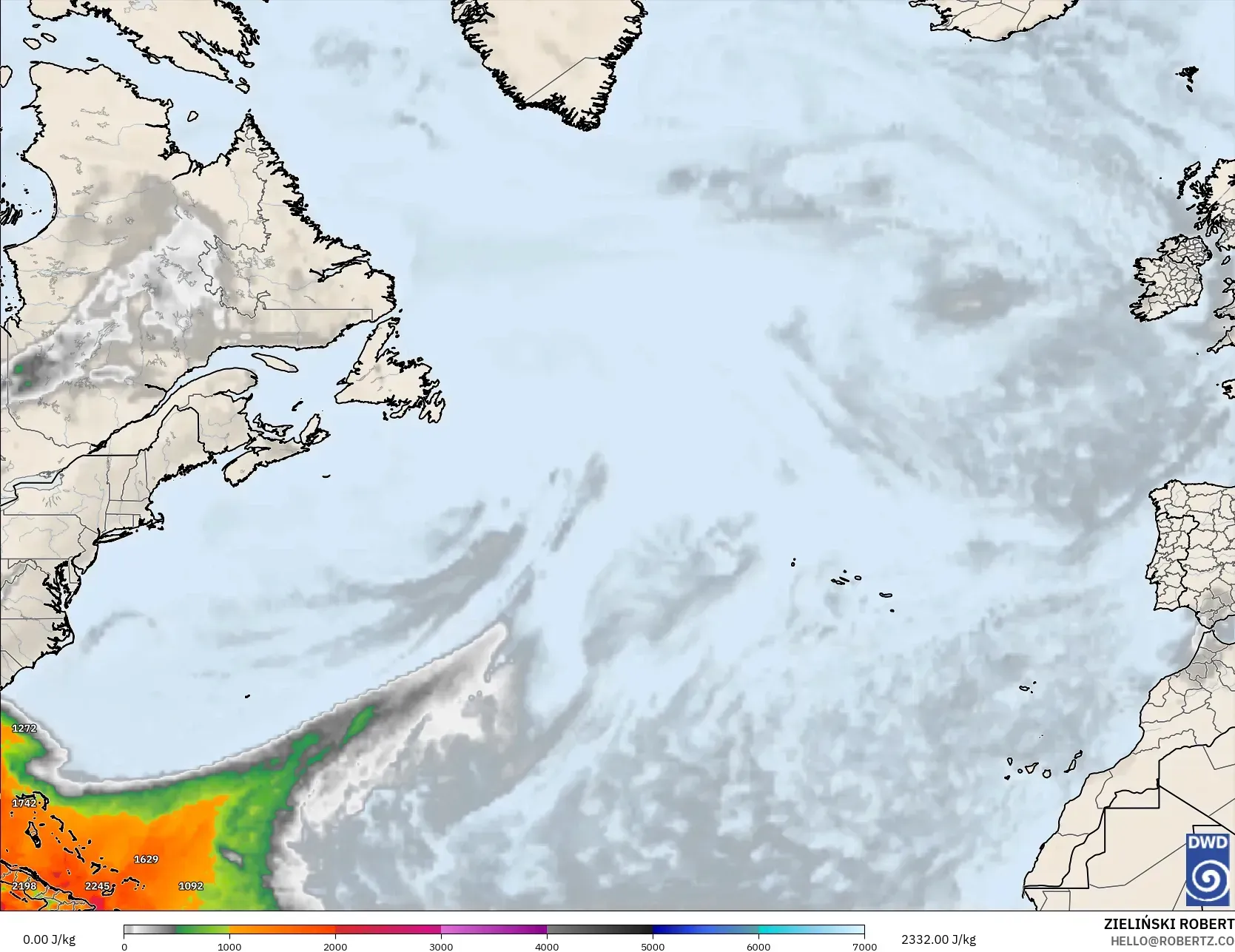 ICON model - North Atlantic, CAPE