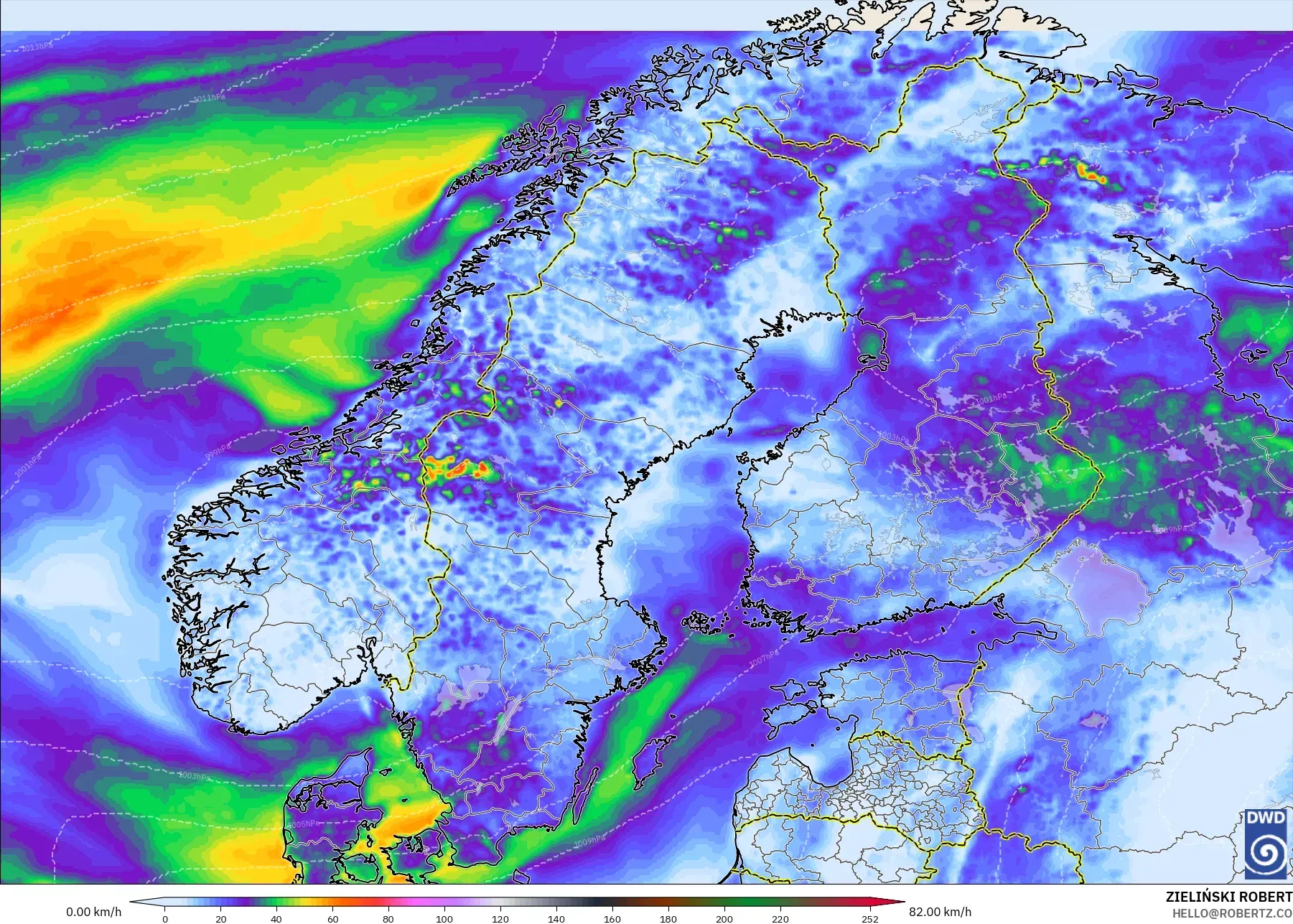 ICON model - Scandinavia, Wind Gusts Peak