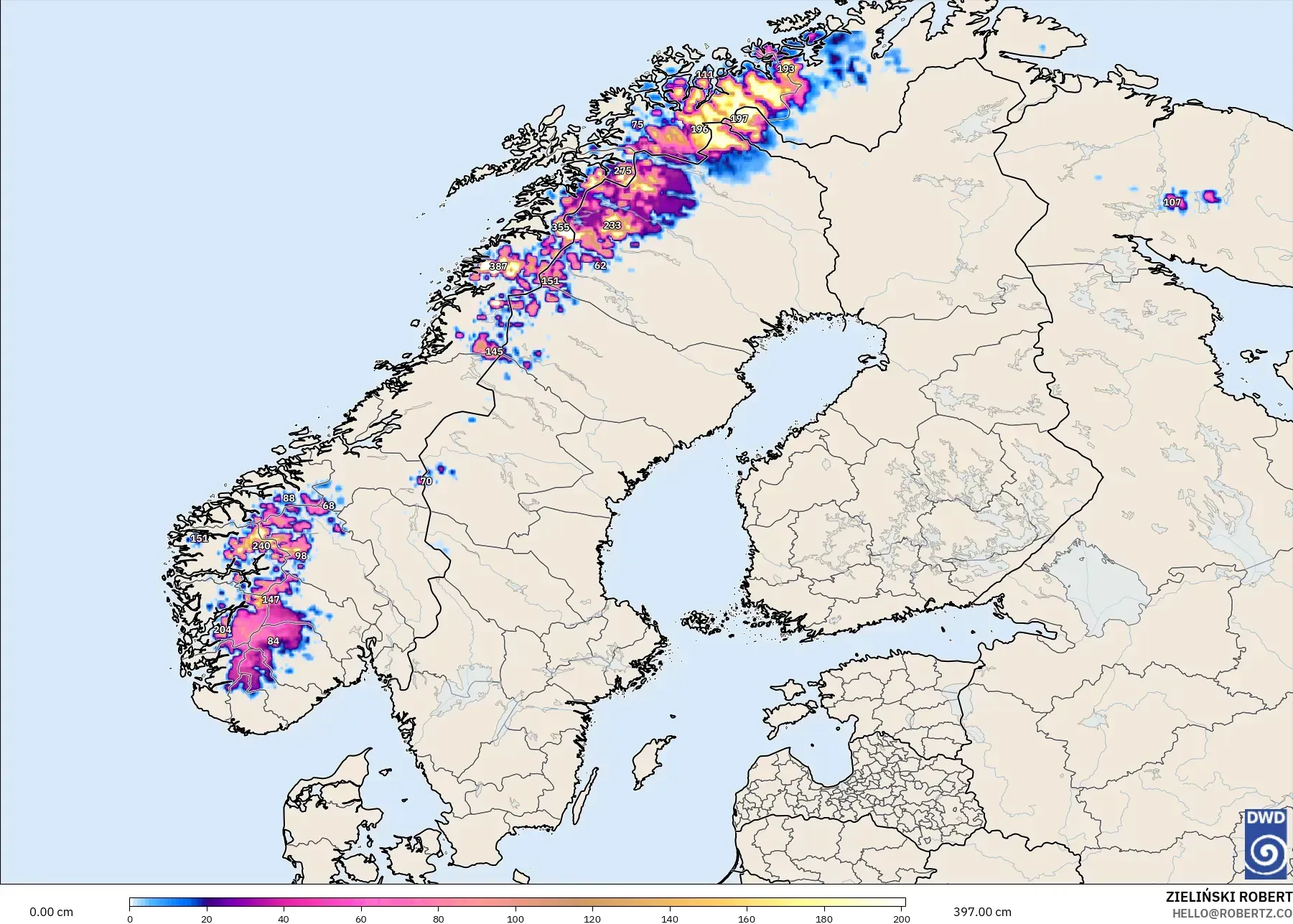 ICON model - Scandinavia, Snow Depth