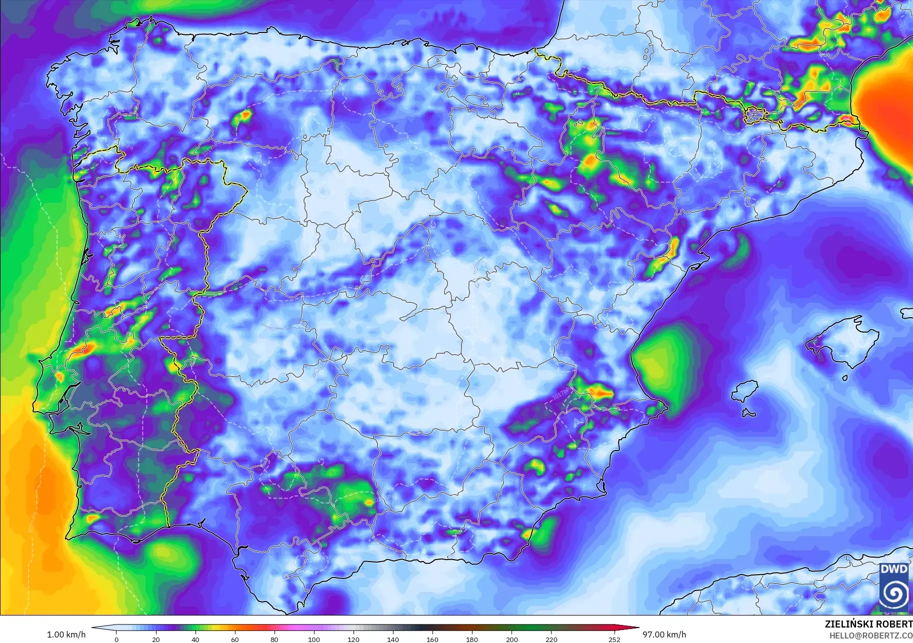 ICON model - Spain, Wind Gusts Peak