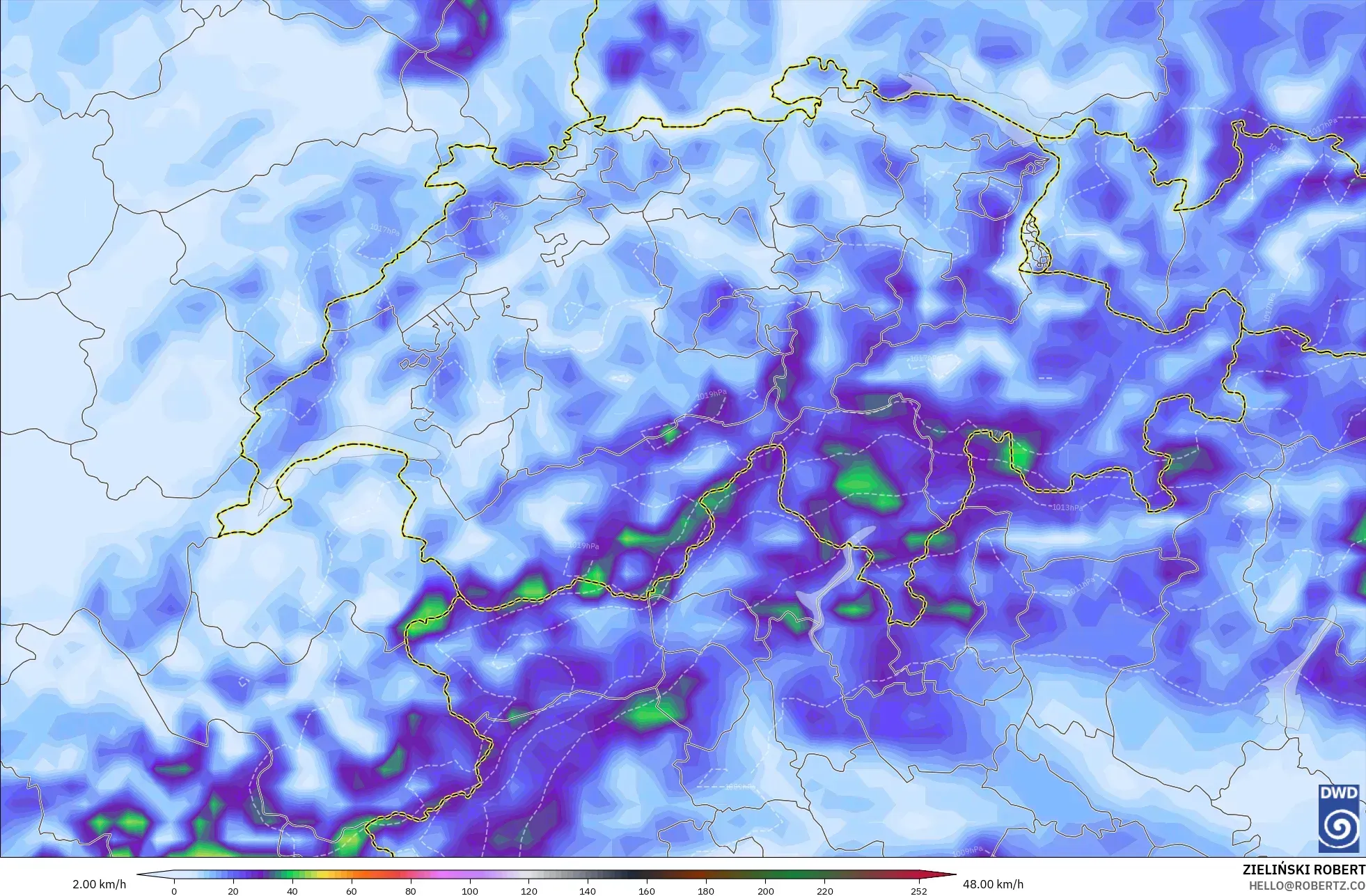 ICON model - Switzerland, Wind Gusts Peak