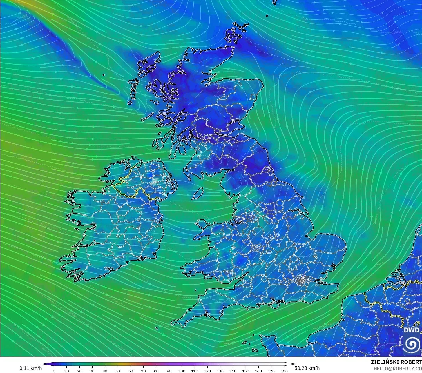 ICON model - United Kingdom, Wind at 10m