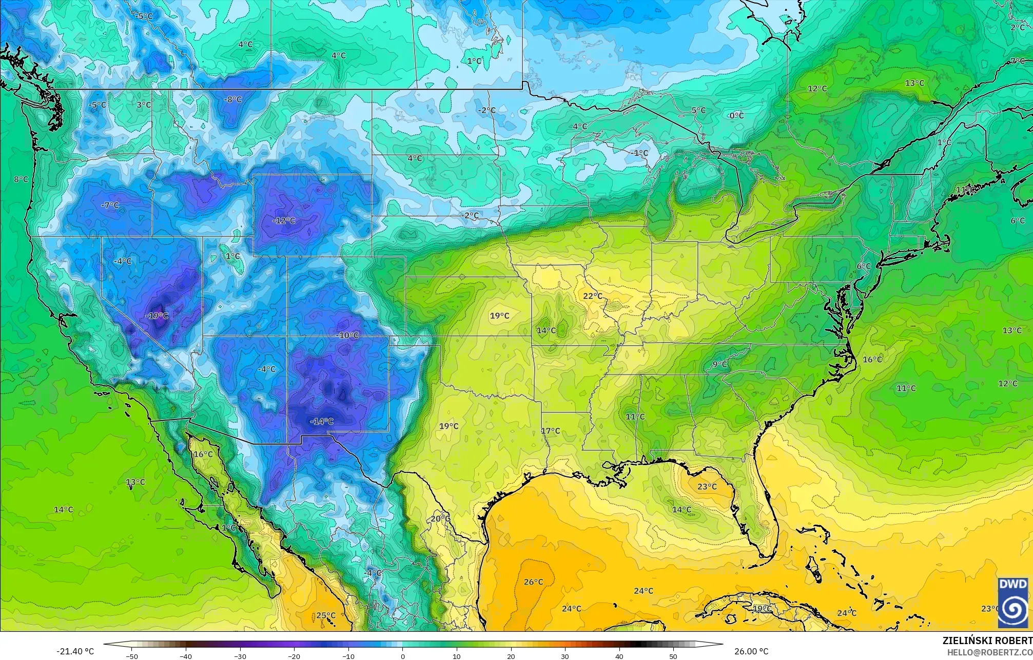 ICON model - United States, Dewpoint at 2m