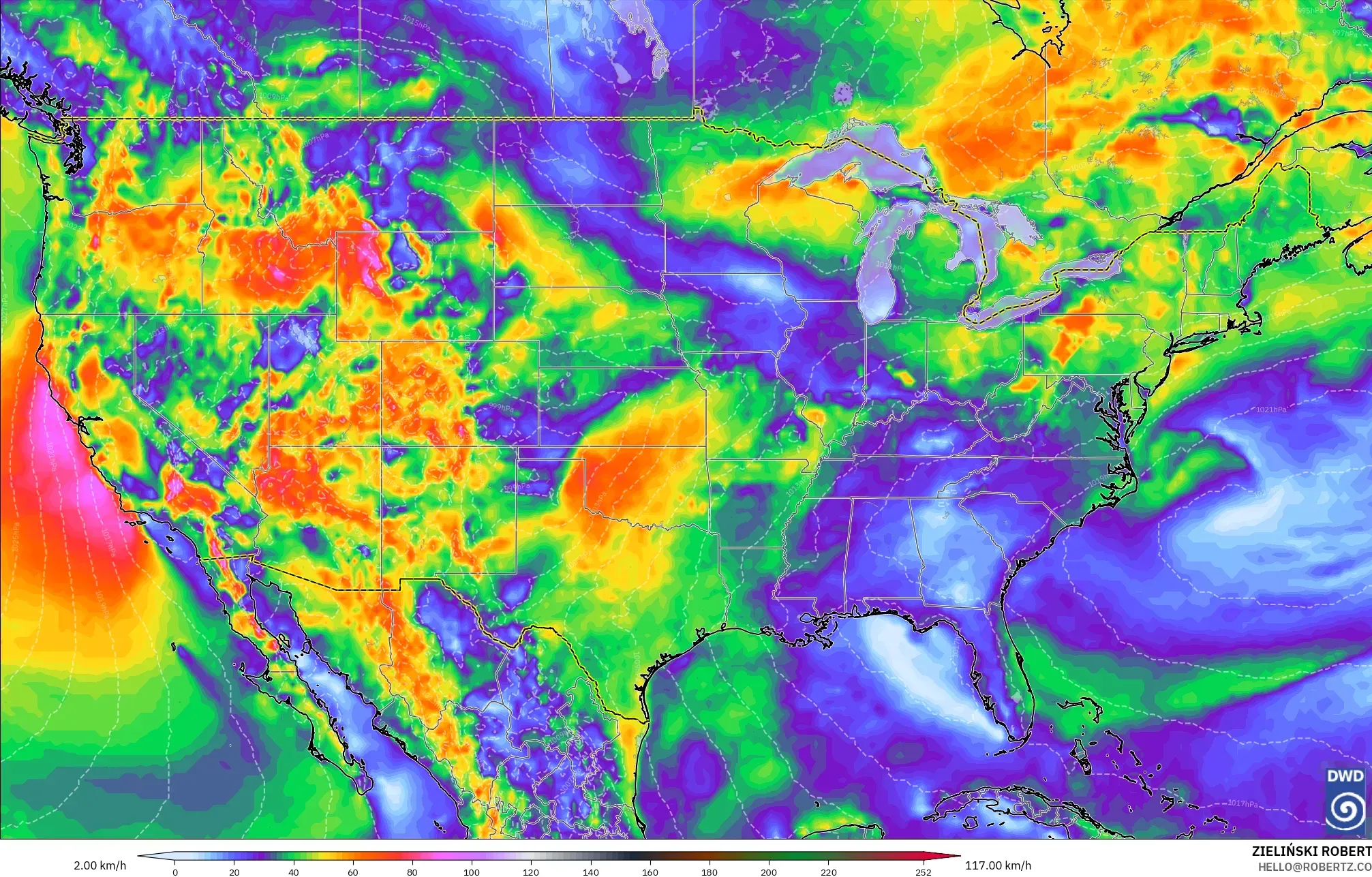 ICON model - United States, Wind Gusts Peak