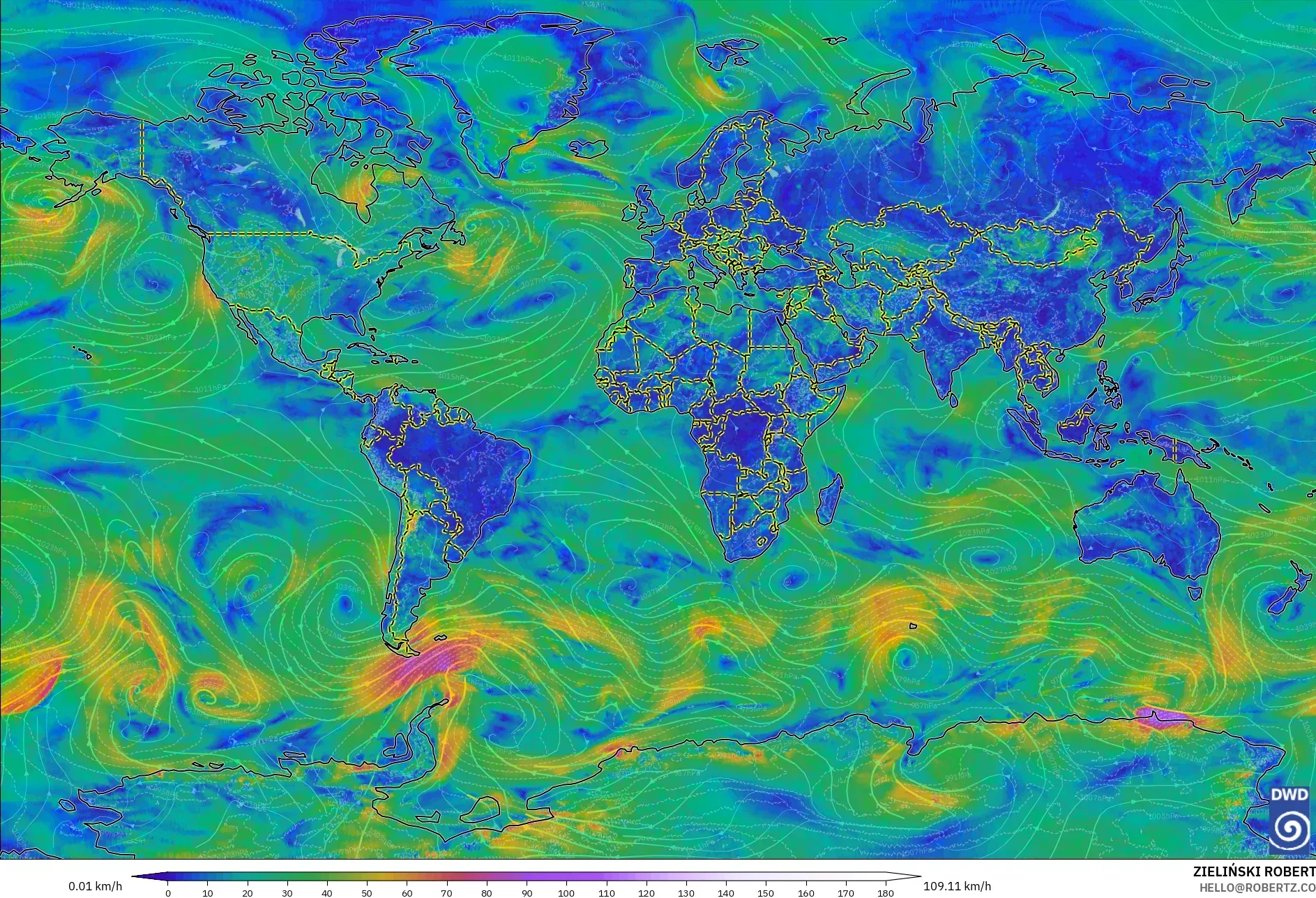 ICON model - World, Wind at 10m
