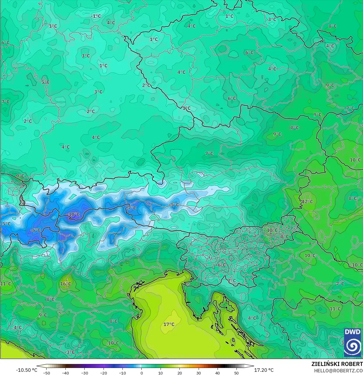 ICON model - Austria, Temperature at 2m