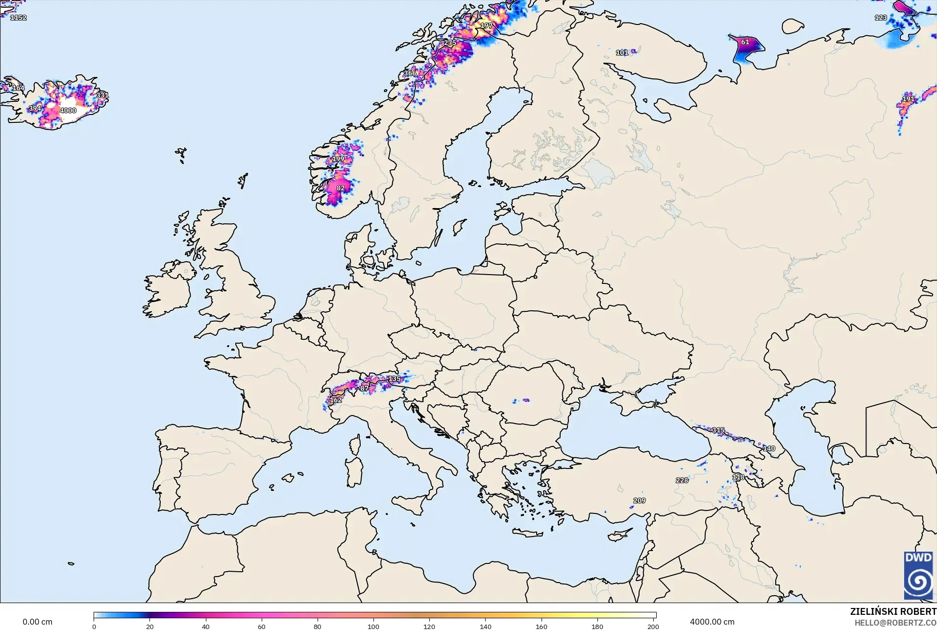 ICON model - Europe, Snow Depth