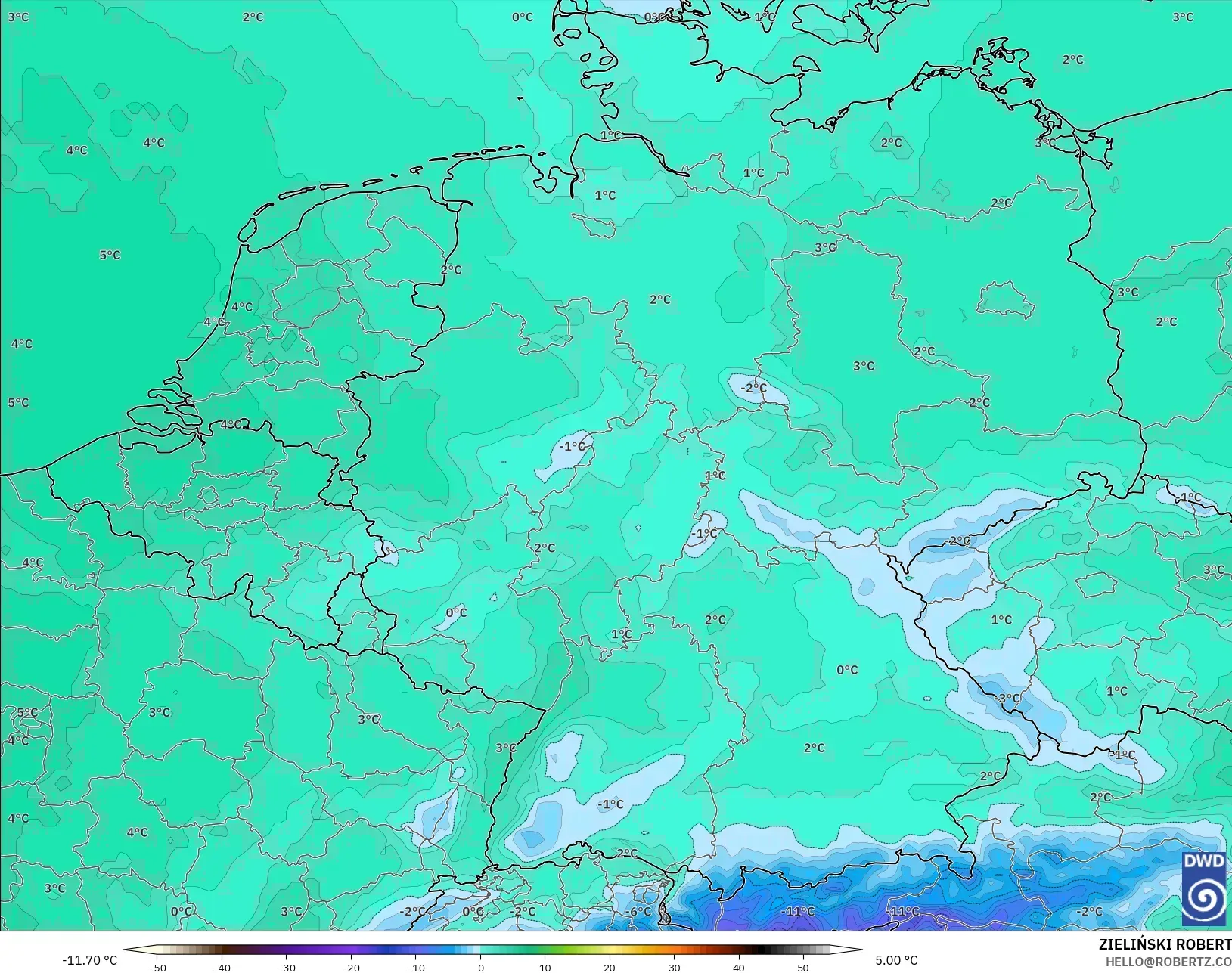 ICON model - Germany, Temperature at 850hPa