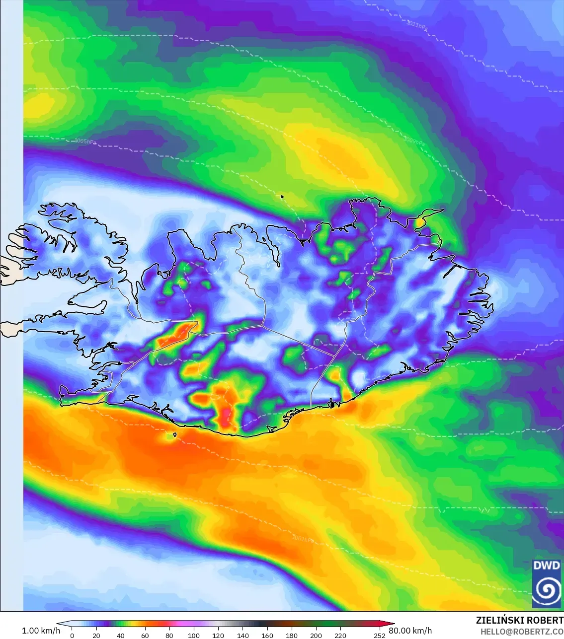 ICON model - Iceland, Wind Gusts Peak