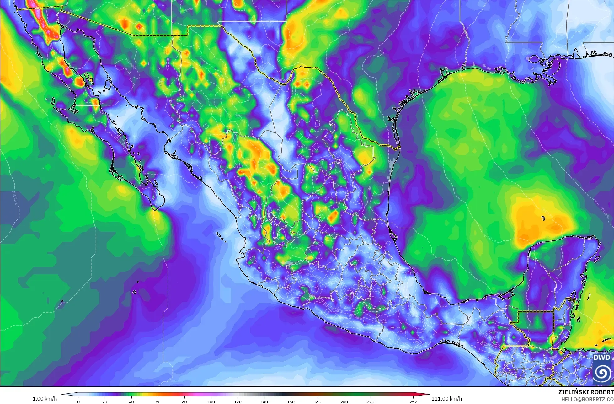 ICON model - Mexico, Wind Gusts Peak