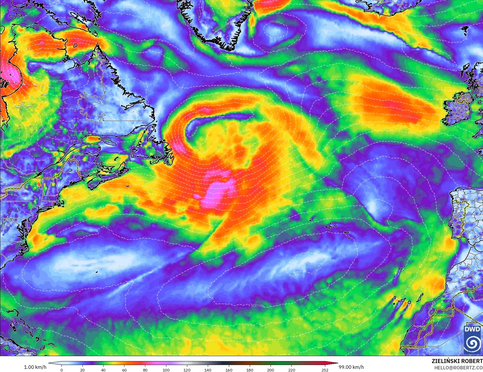 ICON model - North Atlantic, Wind Gusts Peak