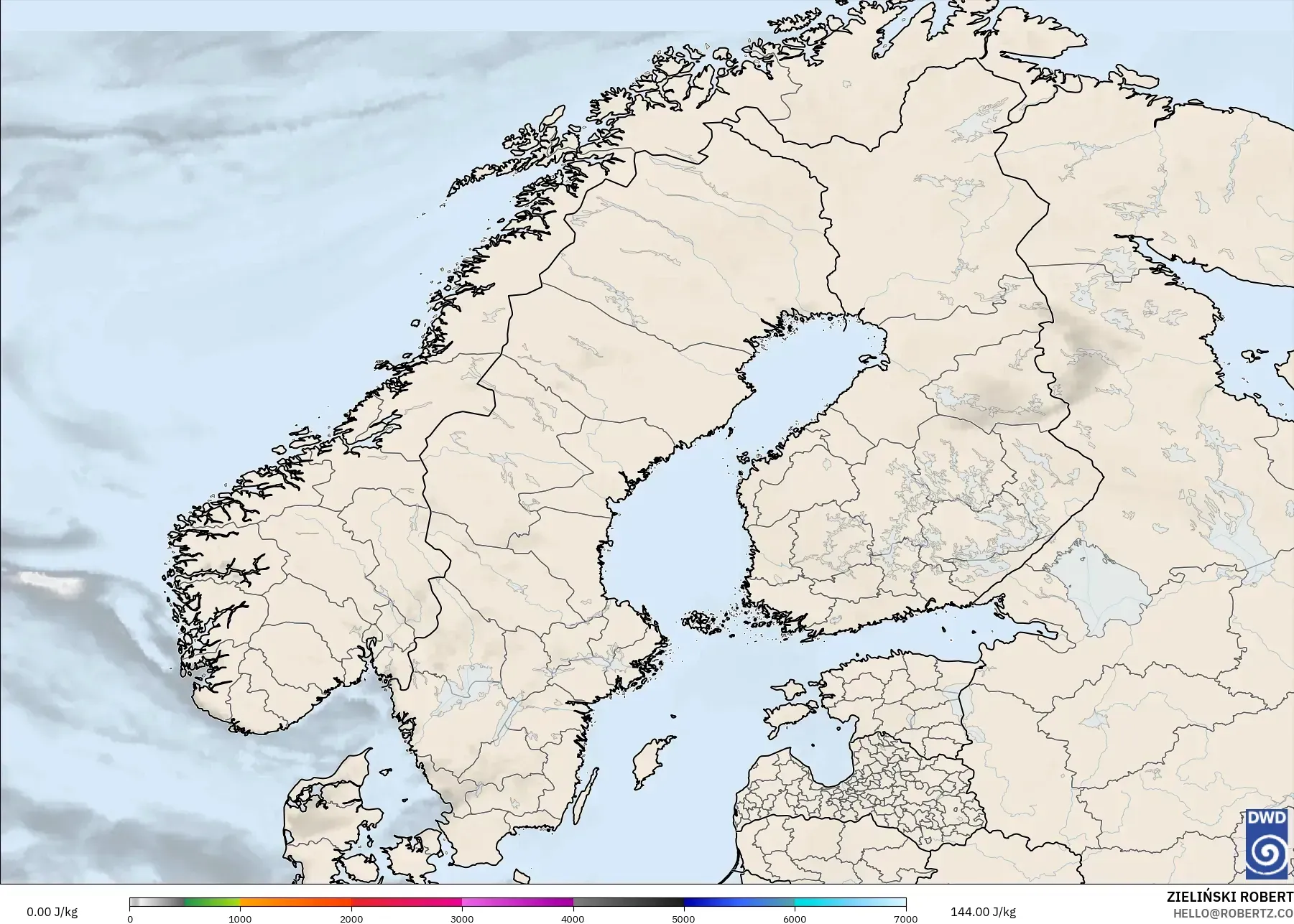 ICON model - Scandinavia, CAPE