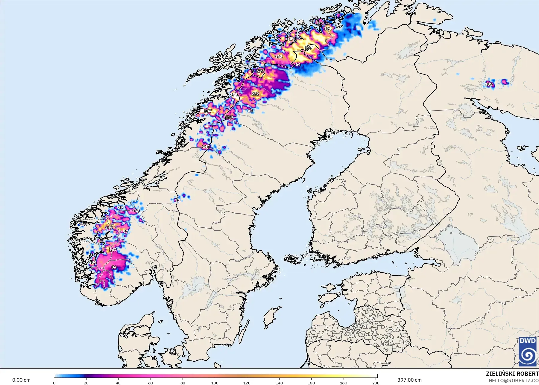 ICON model - Scandinavia, Snow Depth