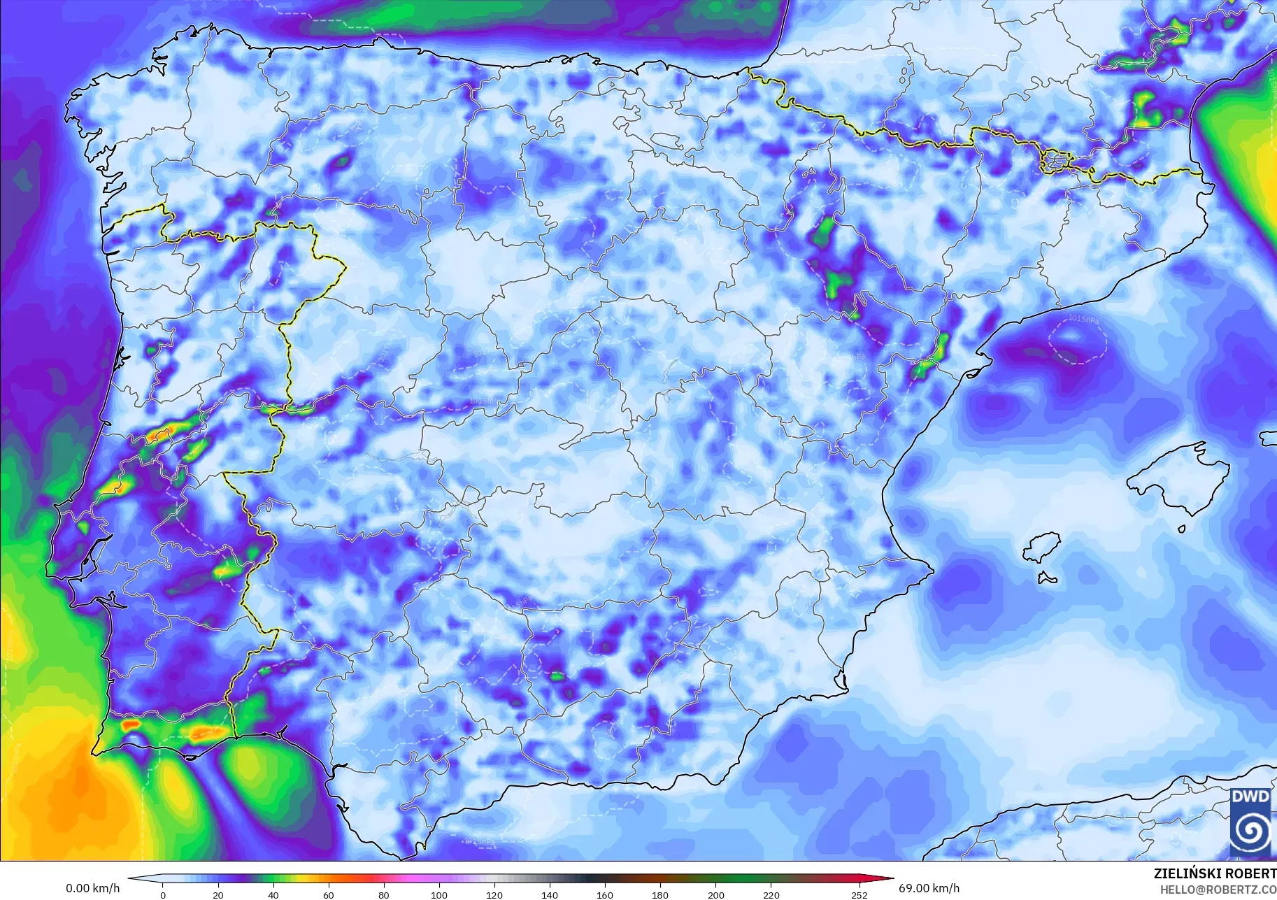 ICON model - Spain, Wind Gusts Peak