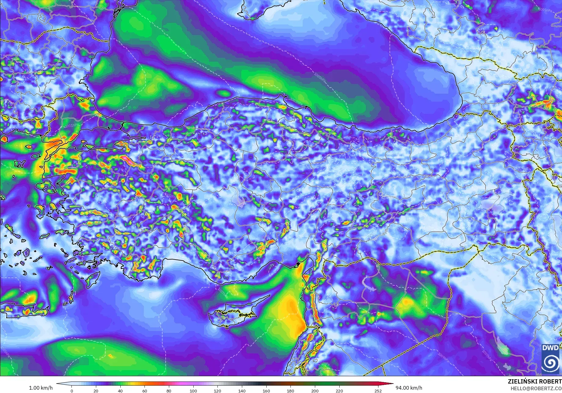 ICON model - Turkey, Wind Gusts Peak