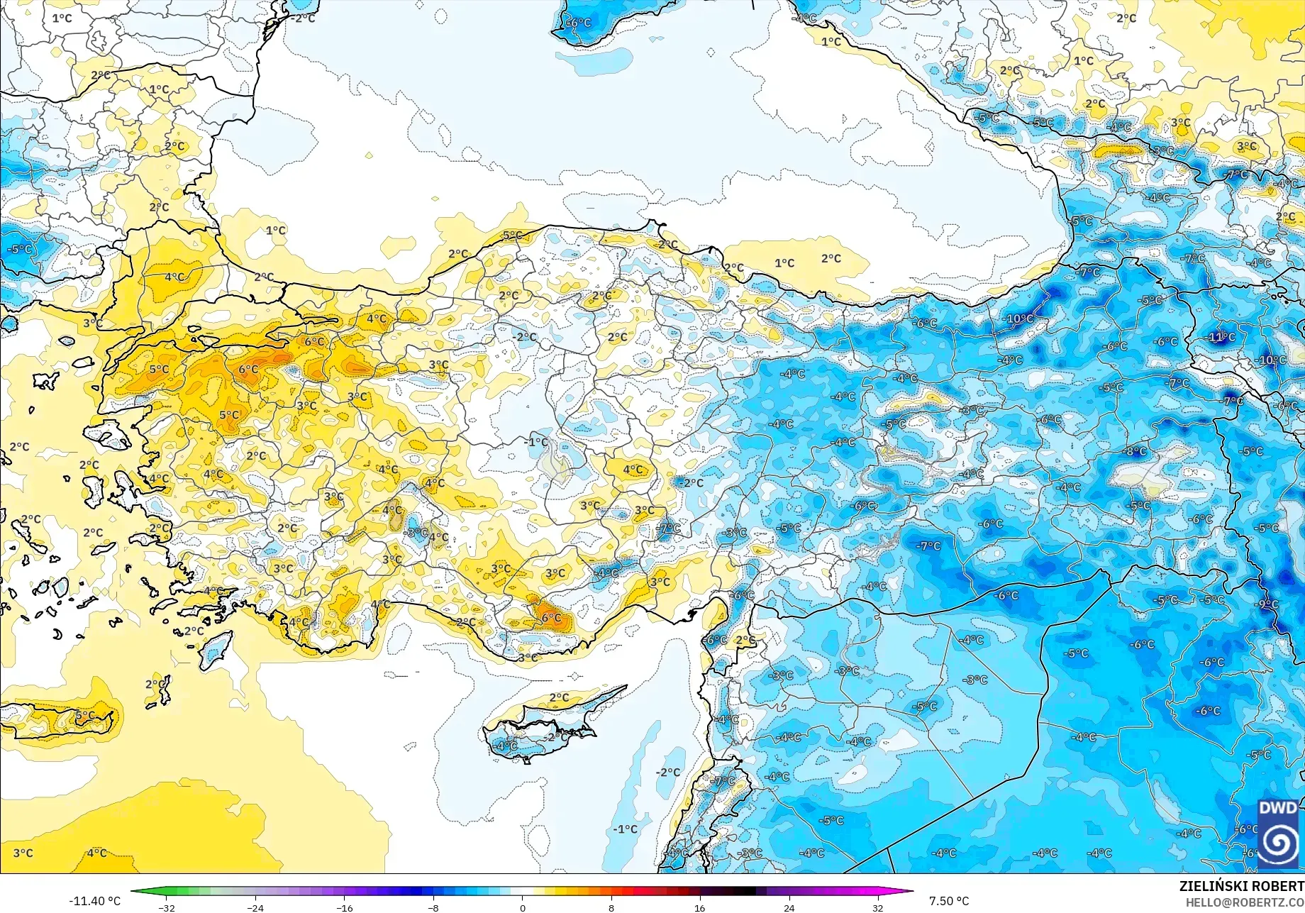 ICON model - Turkey, Temperature at 2m Anomaly